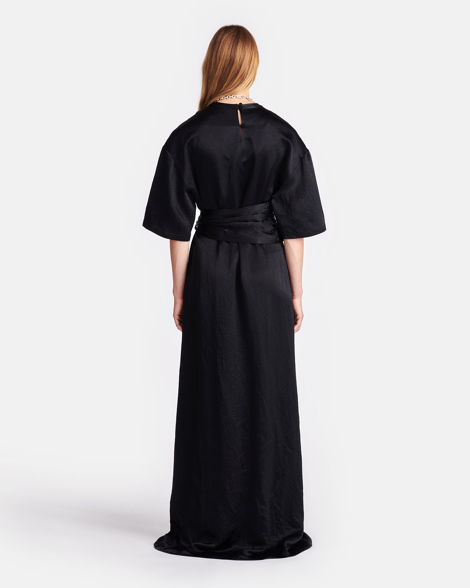 Belted Crinkled-Satin Maxi Dress - 3