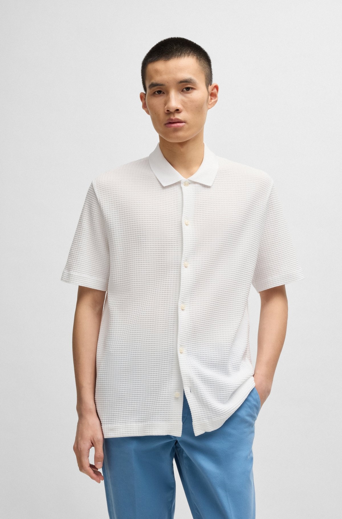 REGULAR-FIT SHIRT IN WAFFLE COTTON - 2