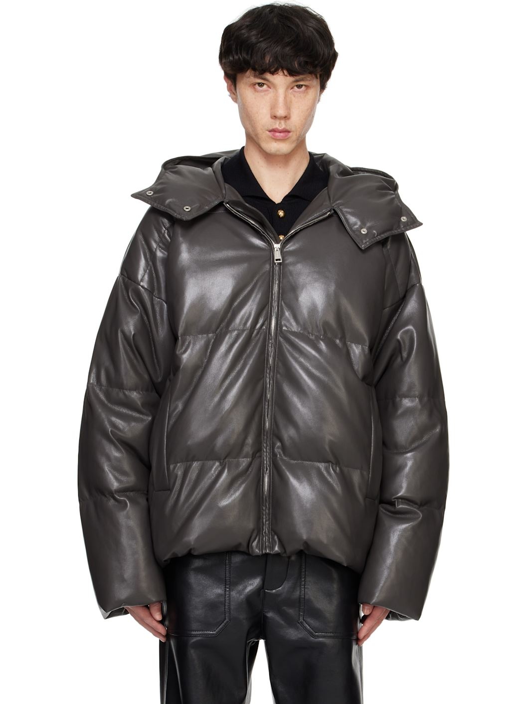Nanushka Green Vili Vegan Leather Down Jacket | ssense