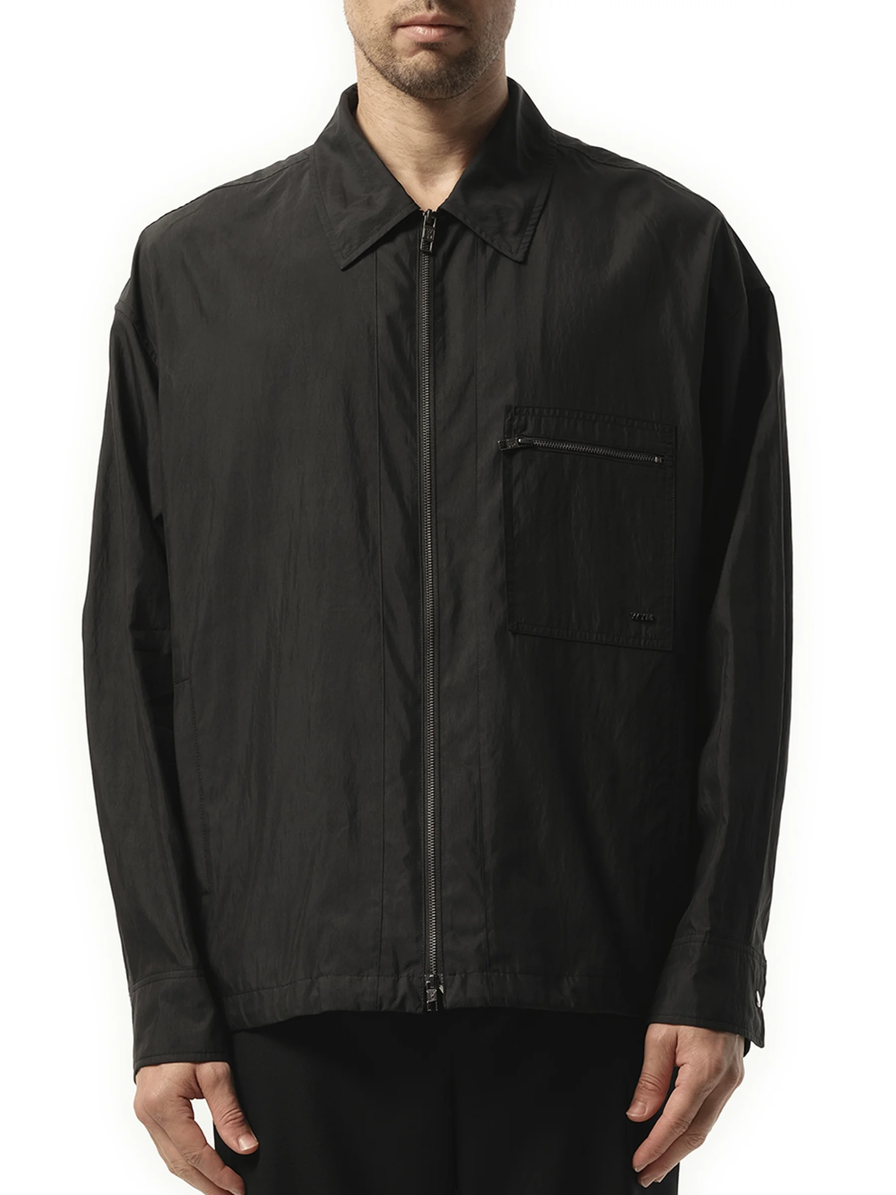 Nylon Zip Shirt in Black - 1