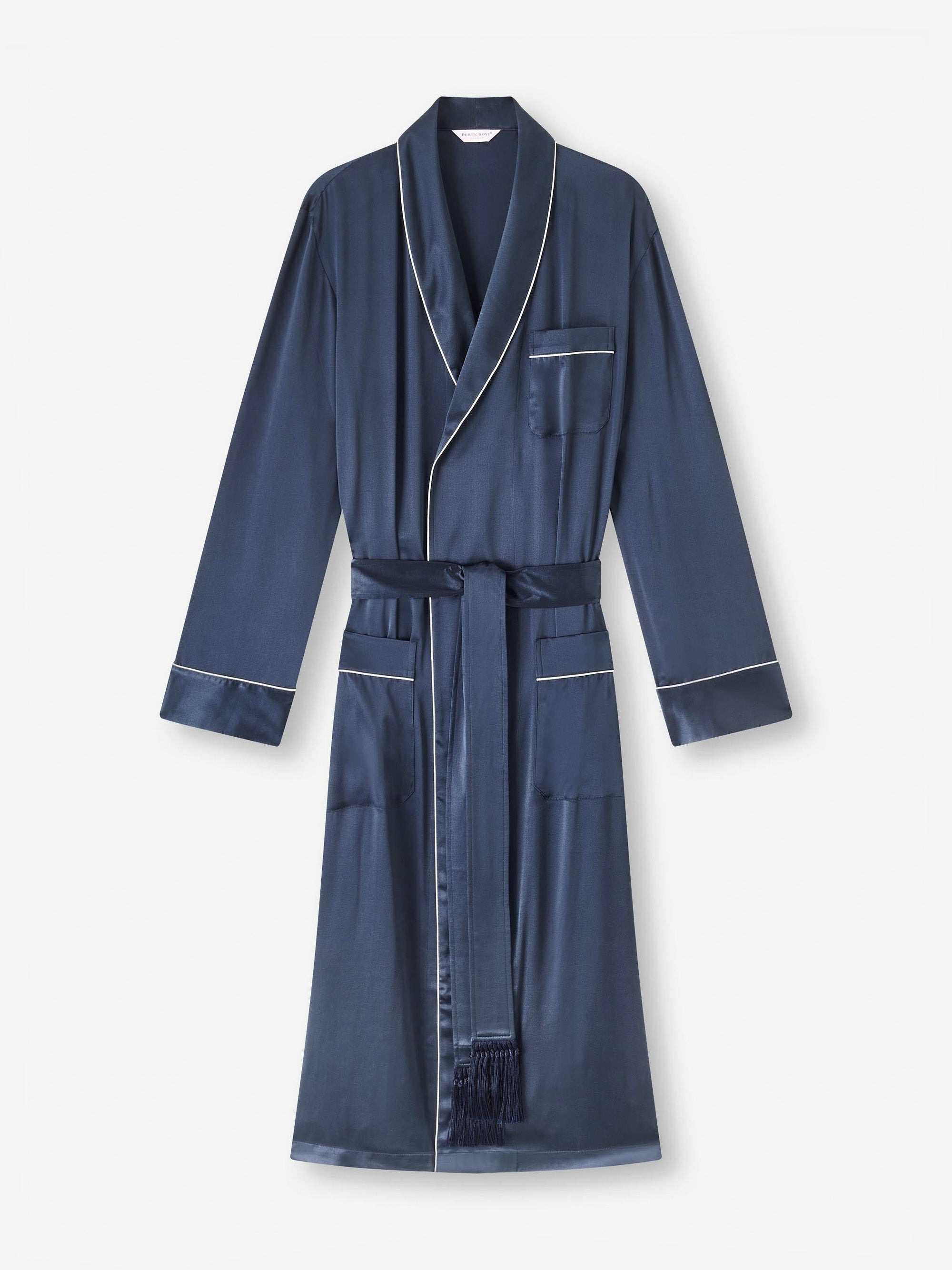 Men's Dressing Gown Bailey Silk Satin Navy - 2