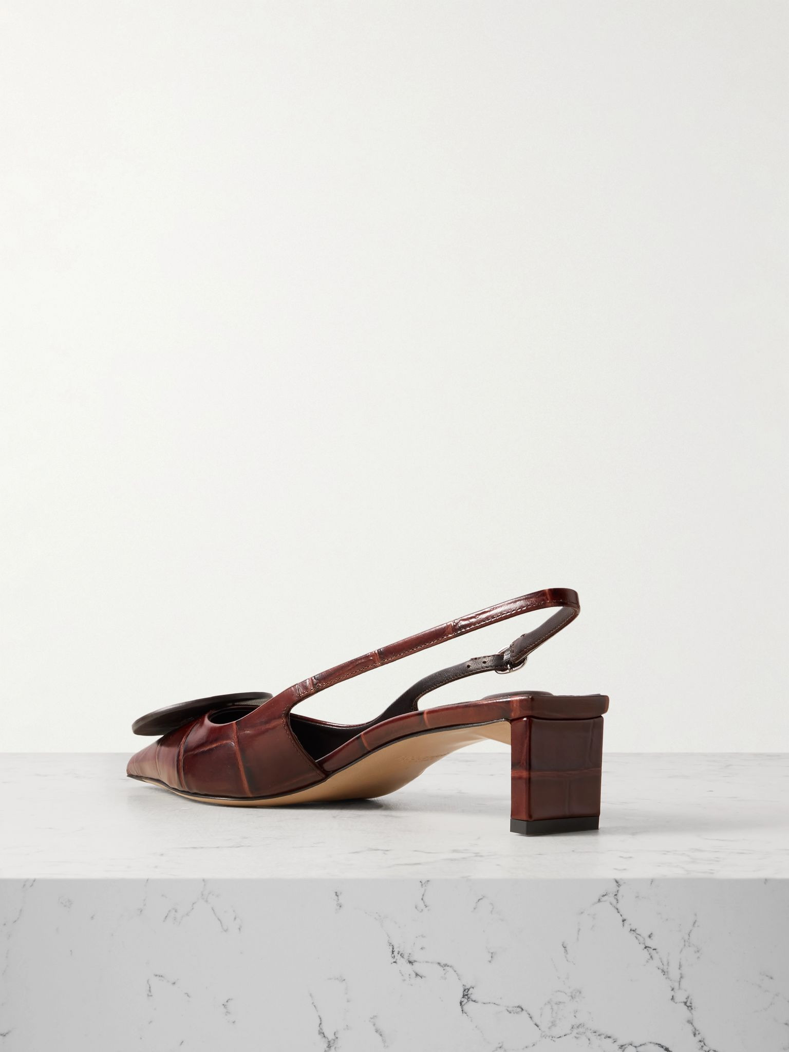 Duelo embellished croc-effect leather slingback pumps Chocolate - 3