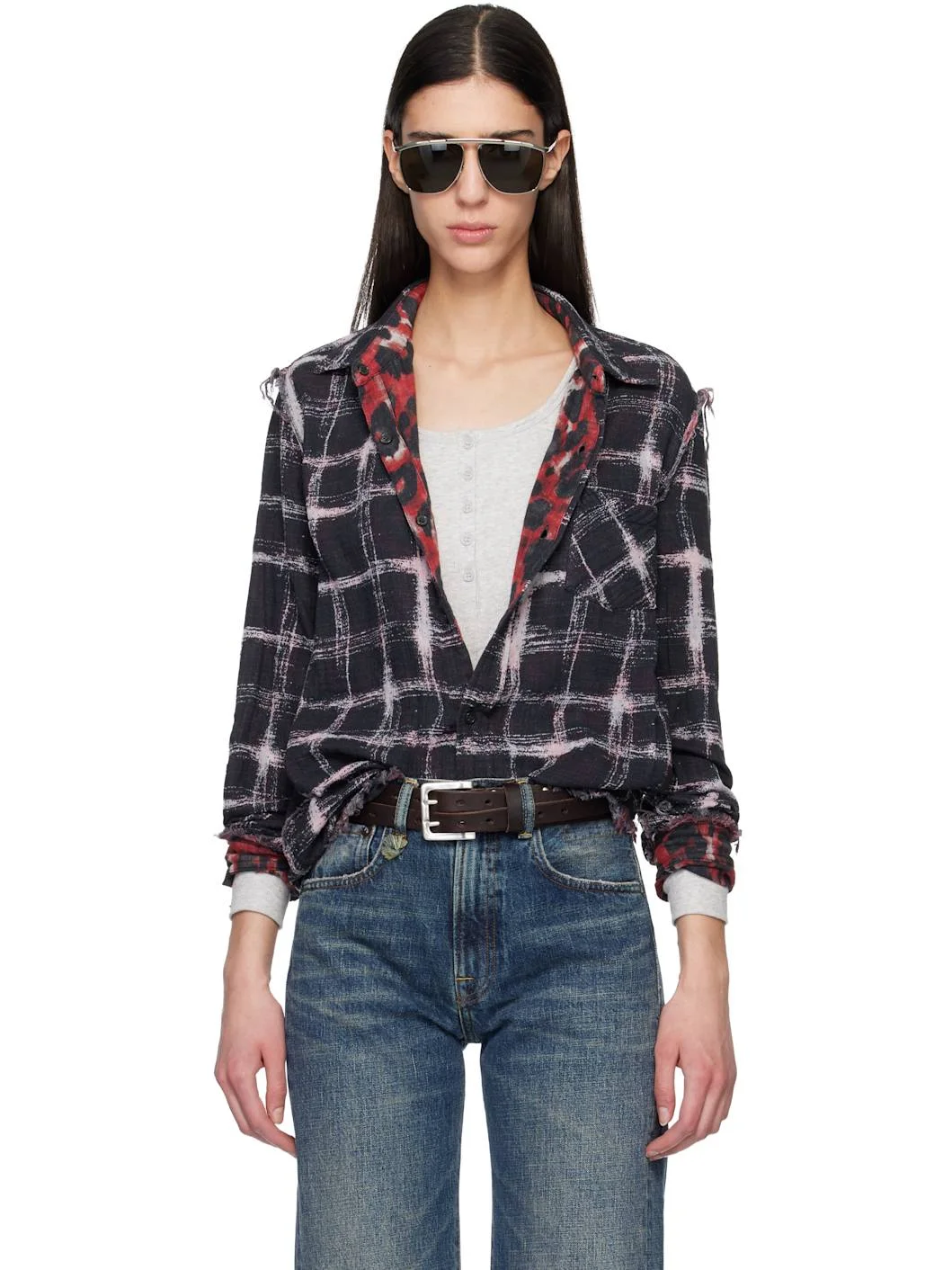 Black & Red Shredded Seam Reversible Shirt - 1