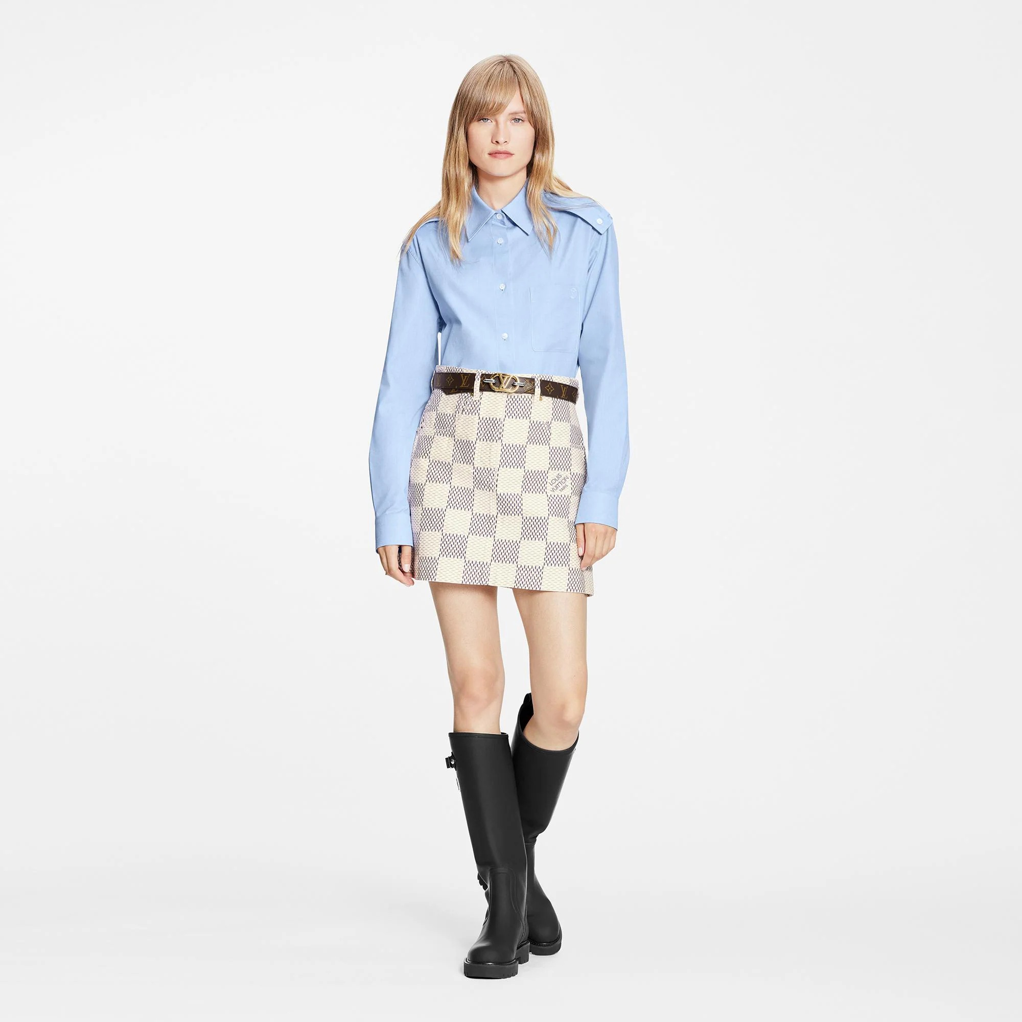 Damier Azur Denim A-line Mini Skirt - 2