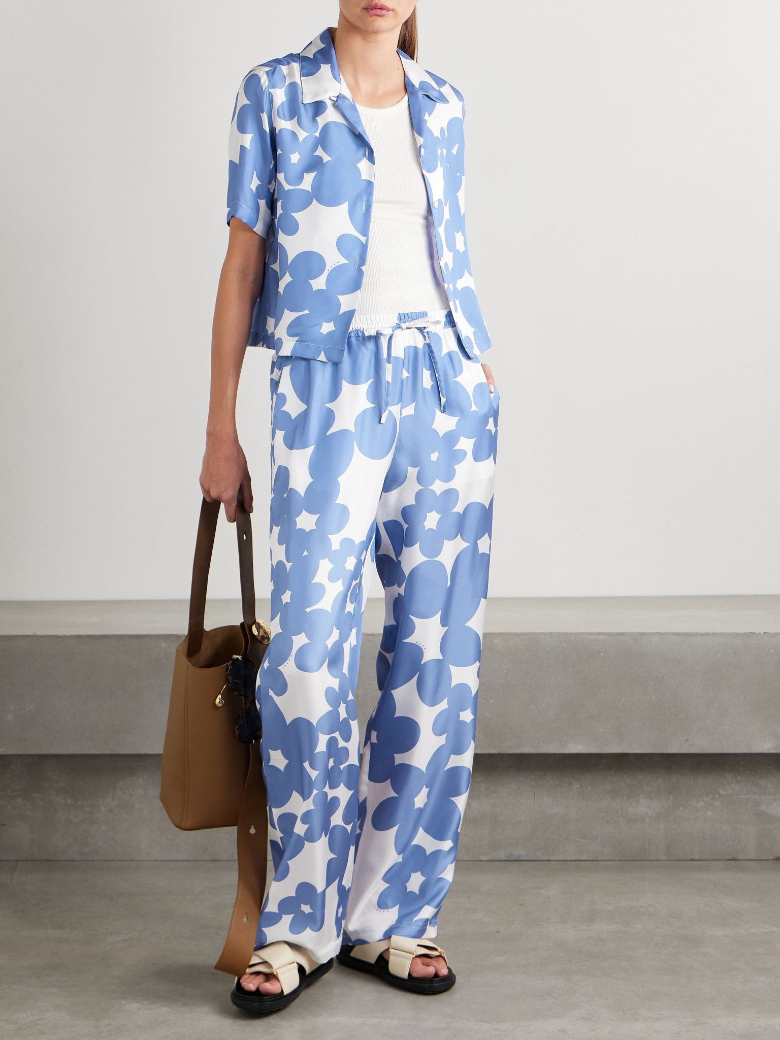 Floral-print silk-satin twill straight-leg pants Multi - 2