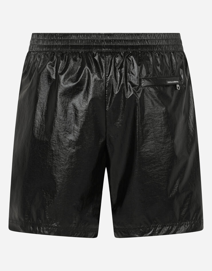 Laminated mid-length swim trunks with D&G patch - 3