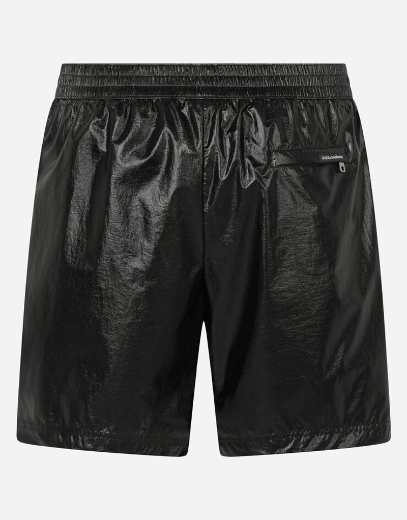 Laminated mid-length swim trunks with D&G patch 1