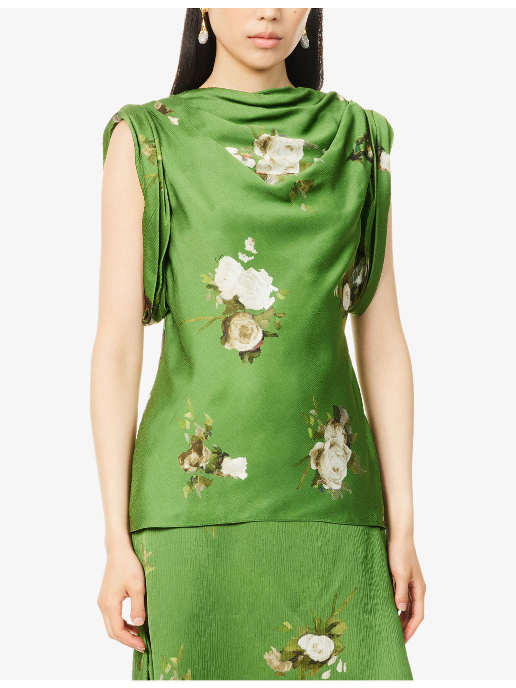 Floral  Draped Woven Top - 3