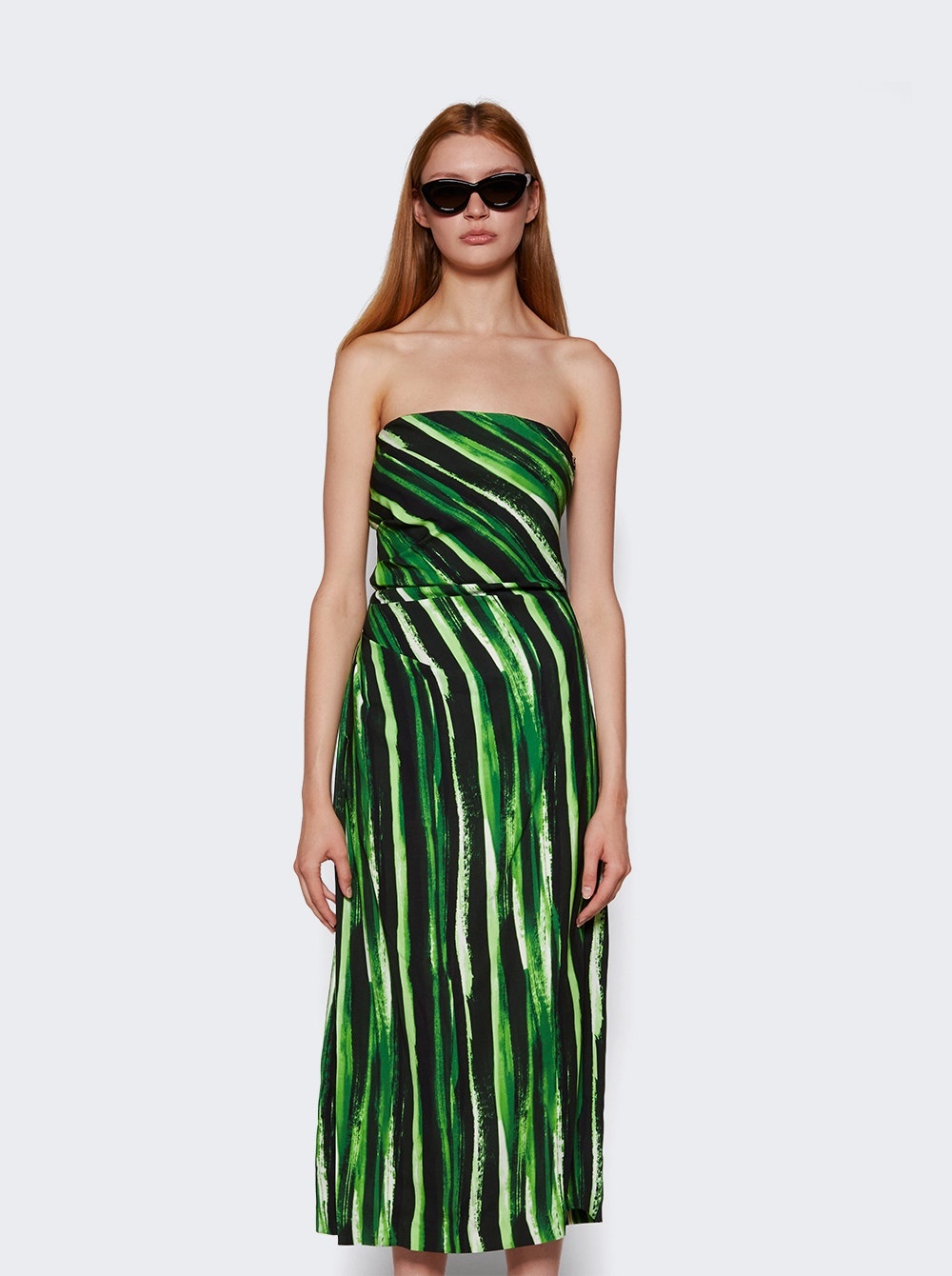 Painted Stripe Strapless Dress Fatigue Green - 3