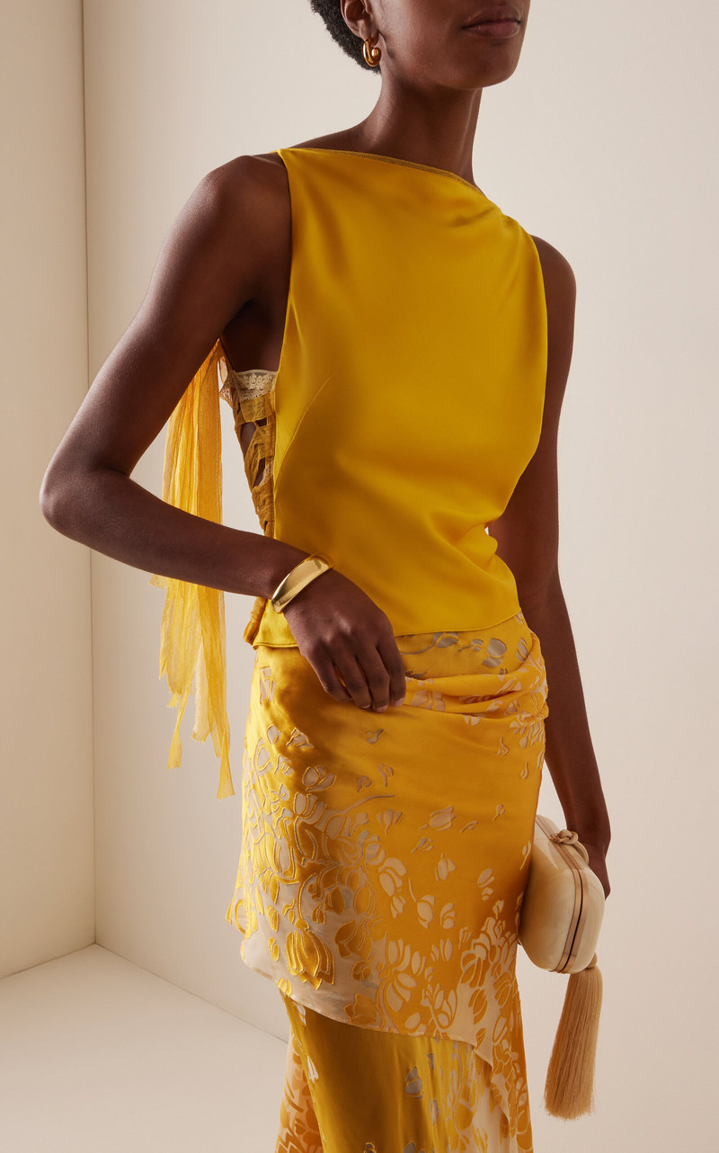 CHRISTOPHER ESBER Exclusive Lattice lace-Trimmed Hammered-Silk Top orange outlook