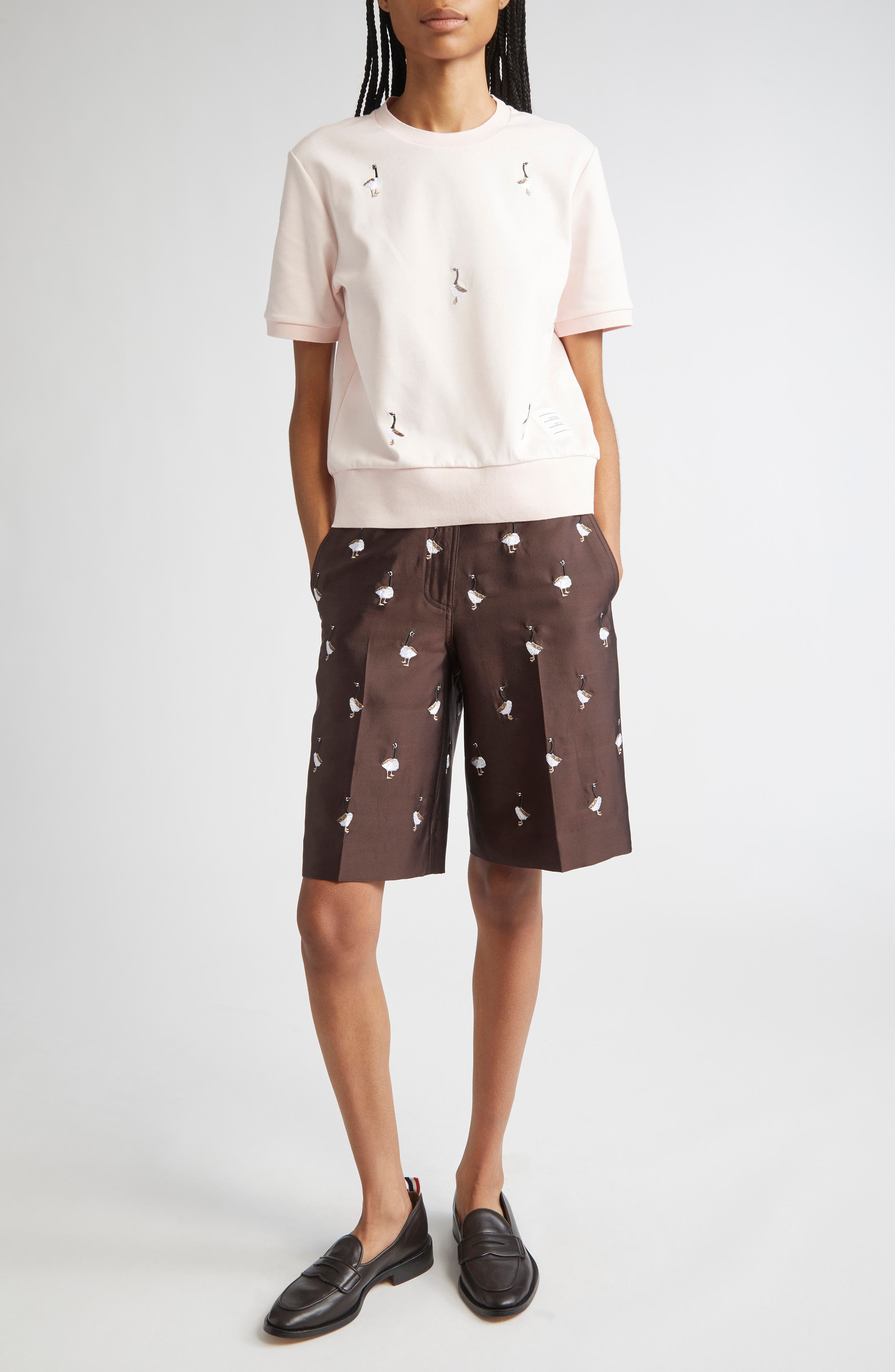 Thom Browne Geese Embroidered Twill Wide Leg Shorts at Nordstrom - 2