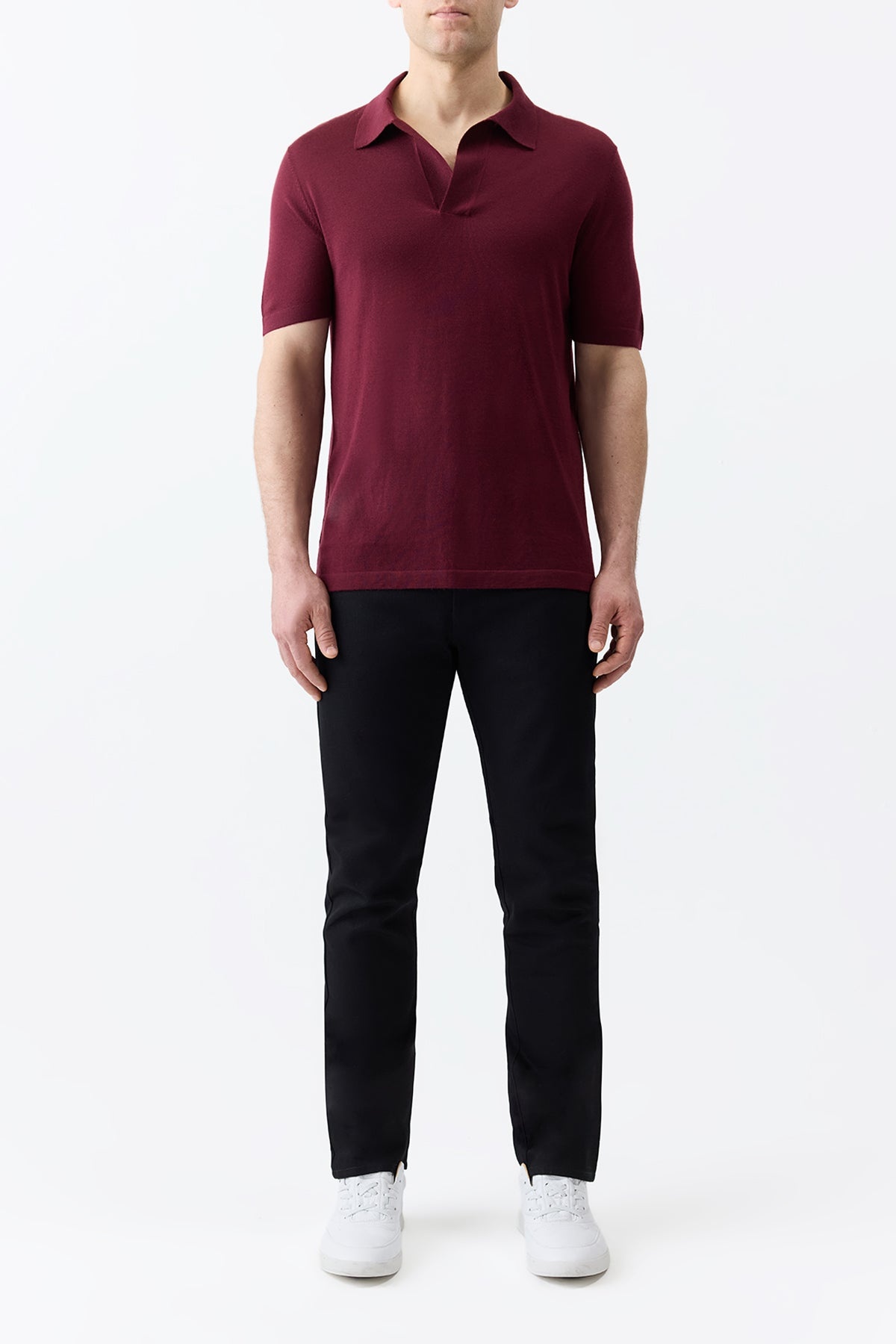 Stendhal Knit Short Sleeve Polo in Bordeaux Cashmere - 3