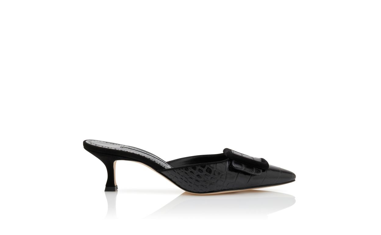 Black Calf Leather Buckle Detail Mules - 1