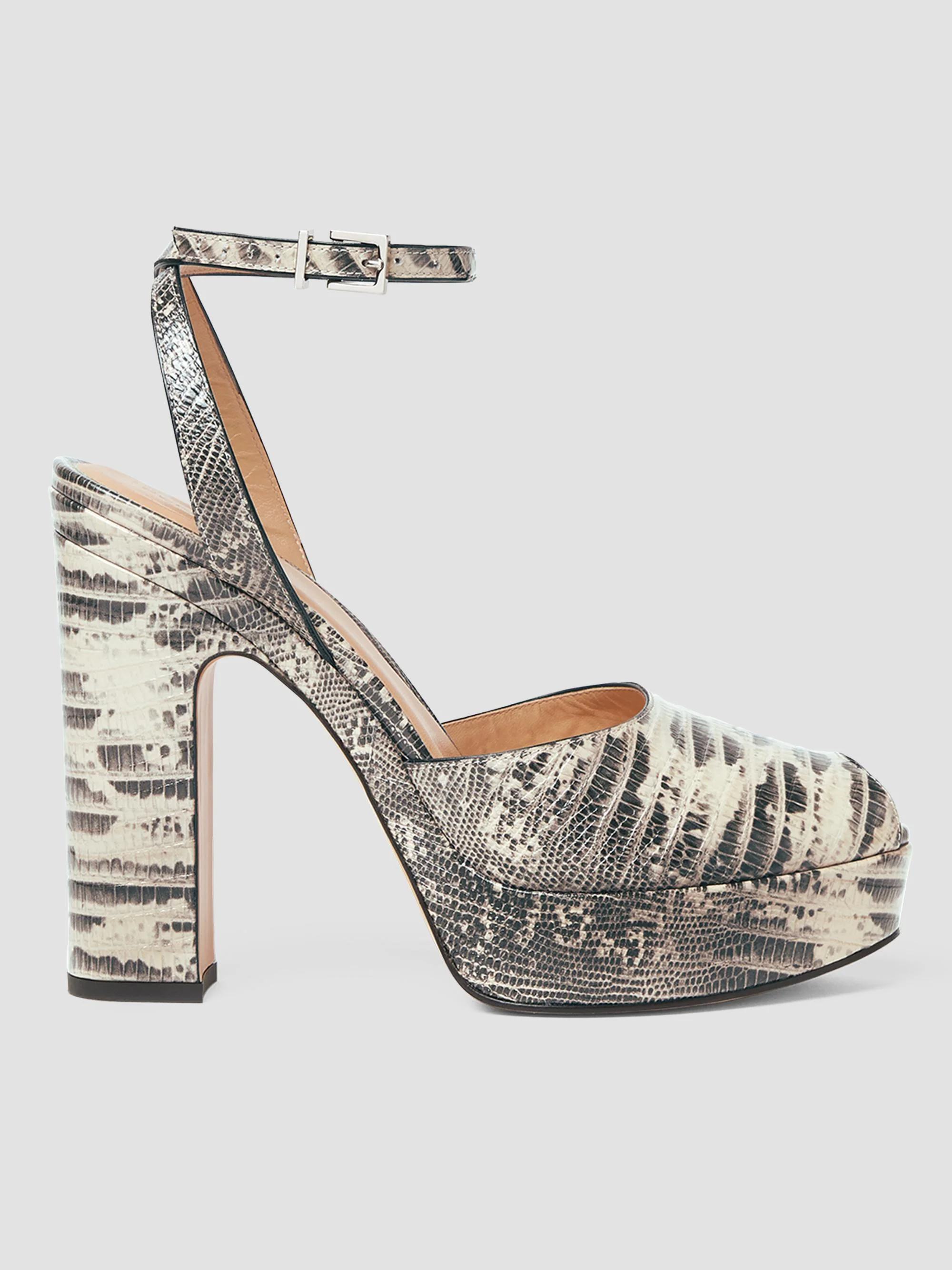Women's 125MM Snakeskin-Embossed Leather Sandals - Pergamena Chiaro - 1