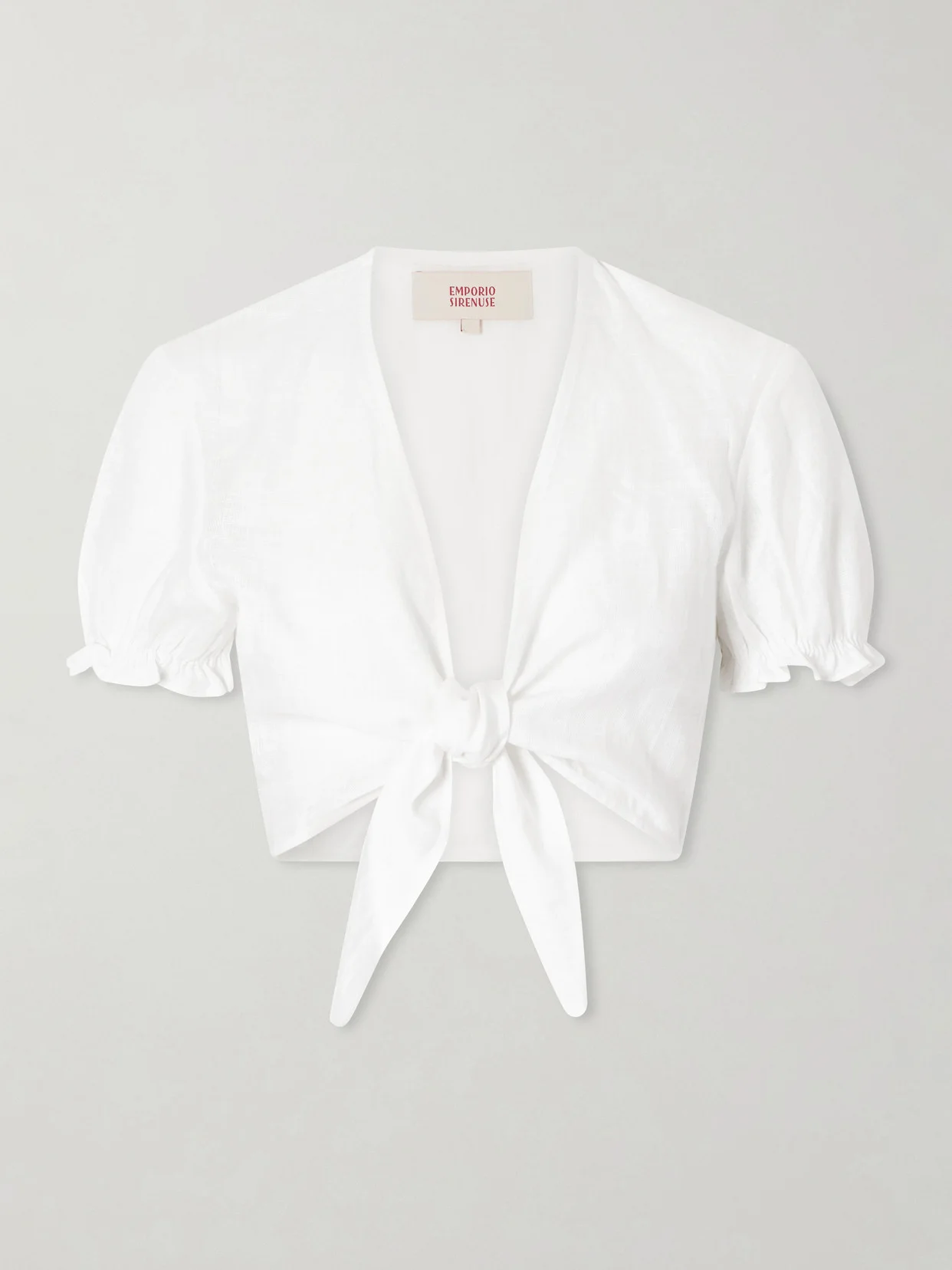 Poppy Knotted Linen Cropped Top - 1