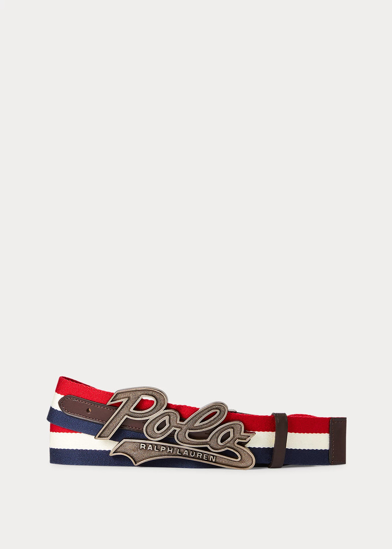 Logo-Buckle Striped Belt 1