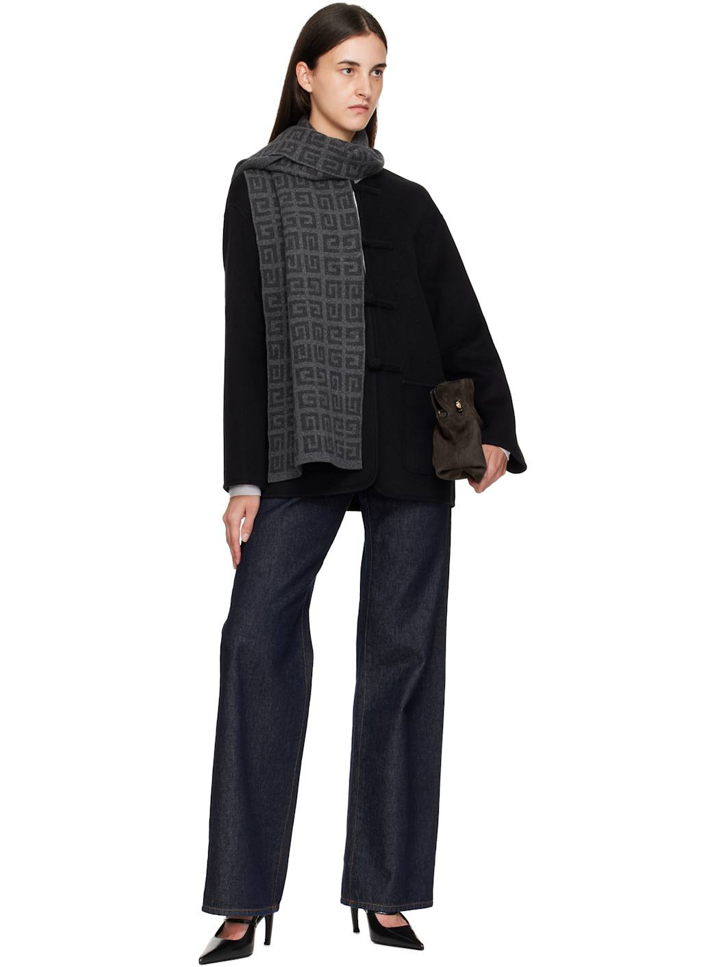 Gray 'Givenchy' Double Face Knit Scarf - 3