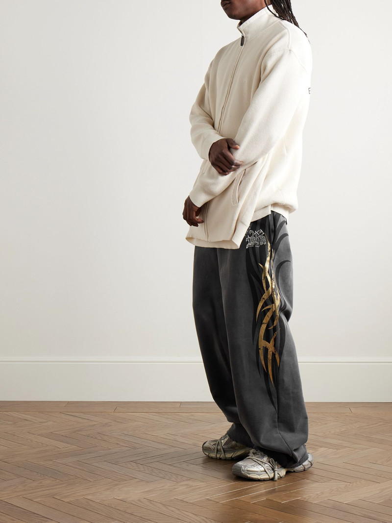 BALENCIAGA Tacky Wide-Leg Crystal-Embellished Printed Cotton-Jersey Sweatpants Black outlook