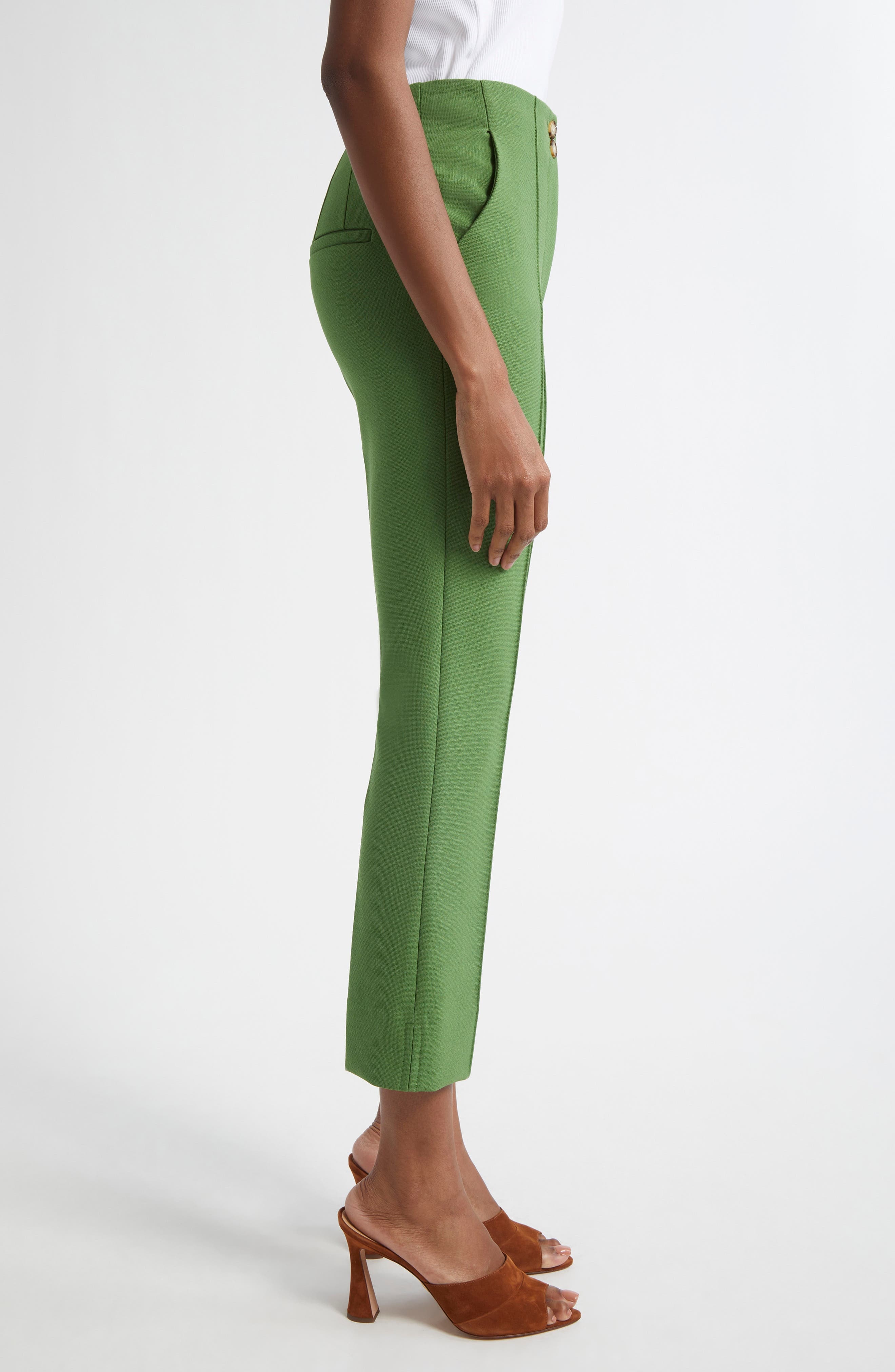 Veronica Beard Kean Clean Waist Pintuck Pleat Crop Pants in Lemongrass at Nordstrom - 4