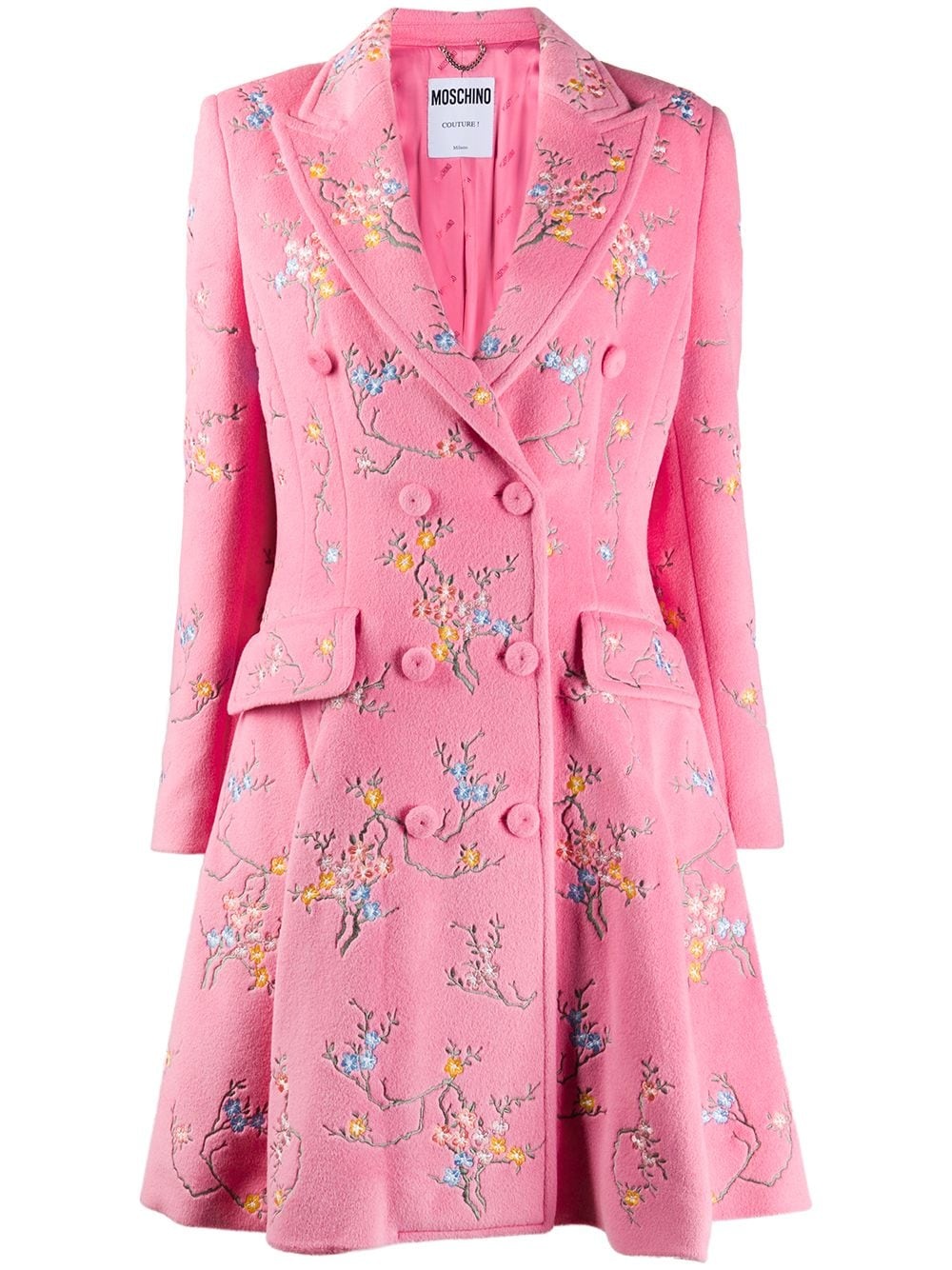 floral-embroidered flared coat - 1