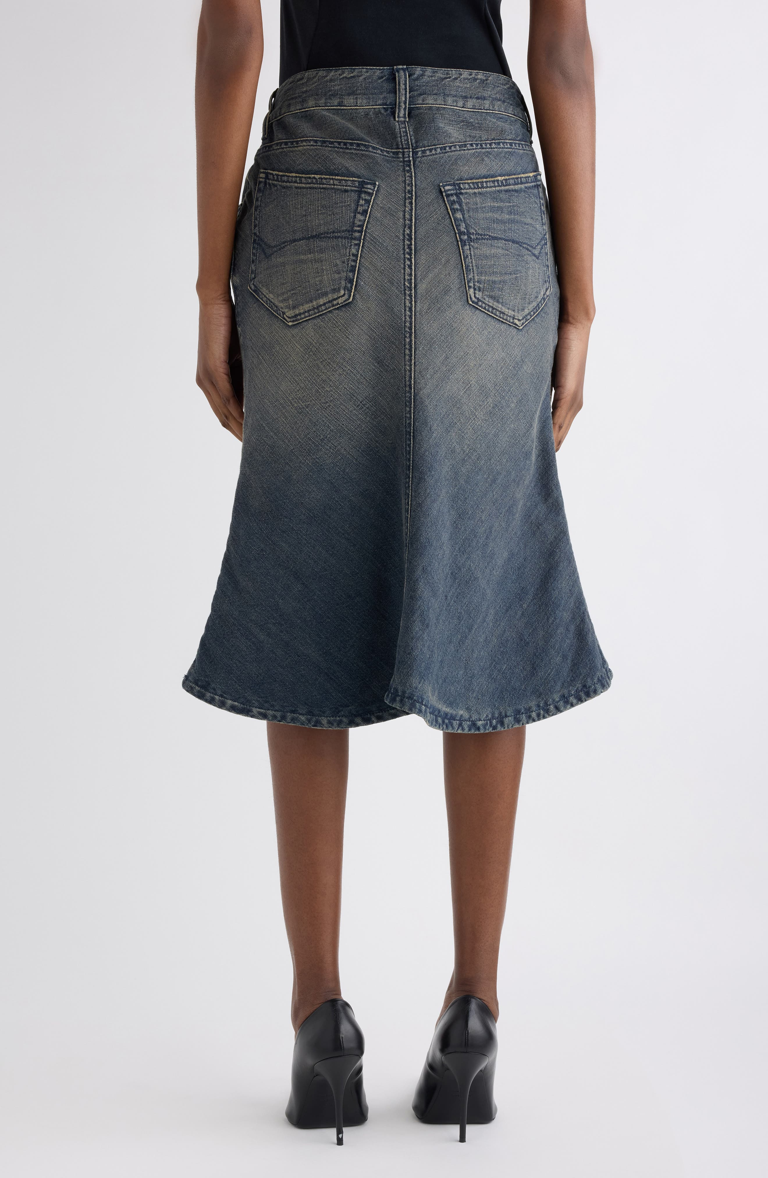 Balenciaga Denim A-Line Midi Skirt in Navy/Green/Yellow at Nordstrom - 3