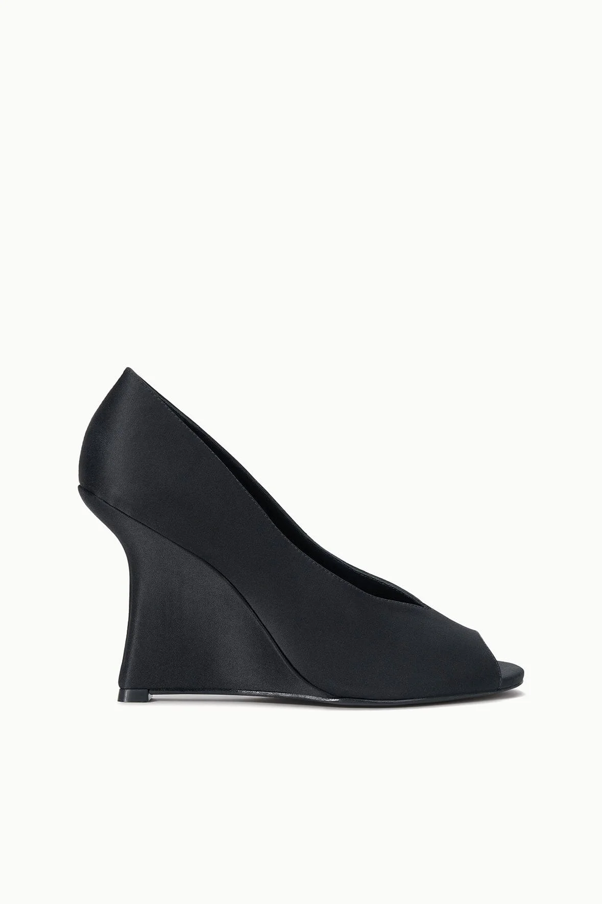 STAUD BRIGITTE PEEP TOE WEDGE BLACK SATIN - 1