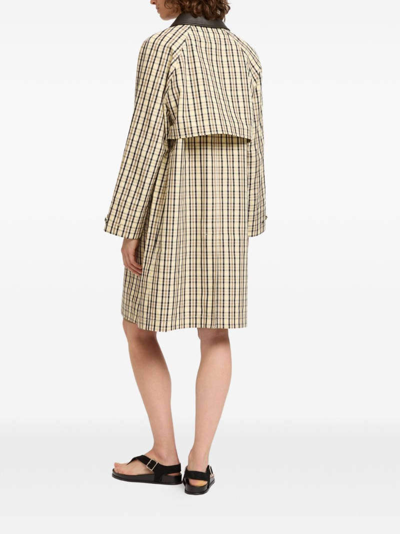 check-pattern leather collar coat 3