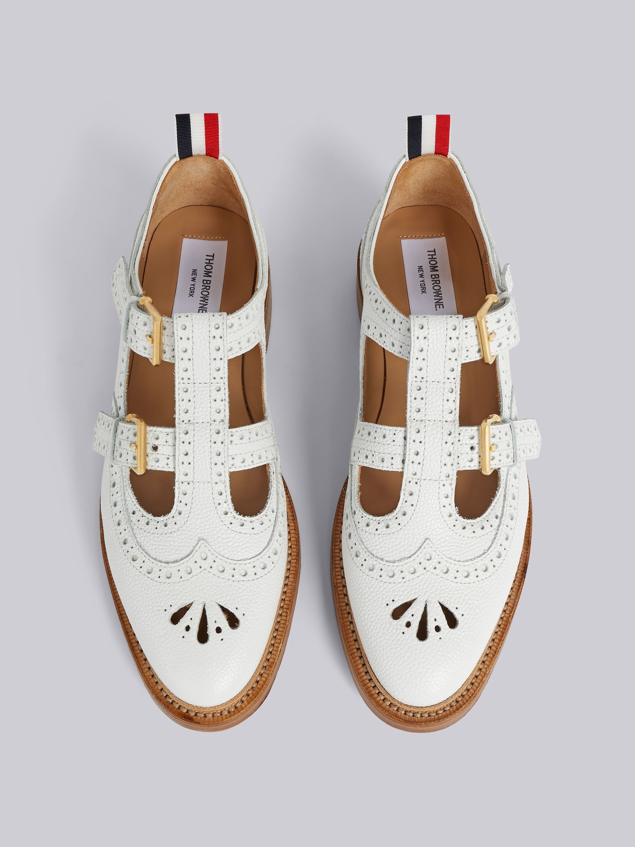 White Pebbled Calfskin 2-Strap T-Bar Thom John - 4