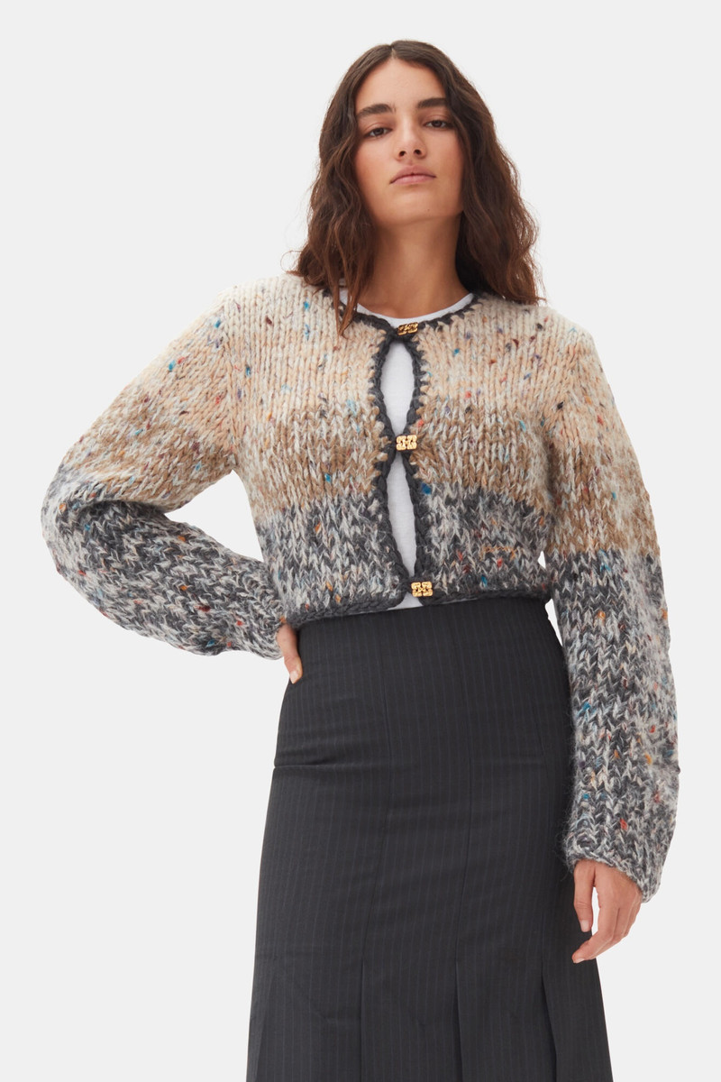 GANNI STRIPED HANDKNIT CROP CARDIGAN outlook