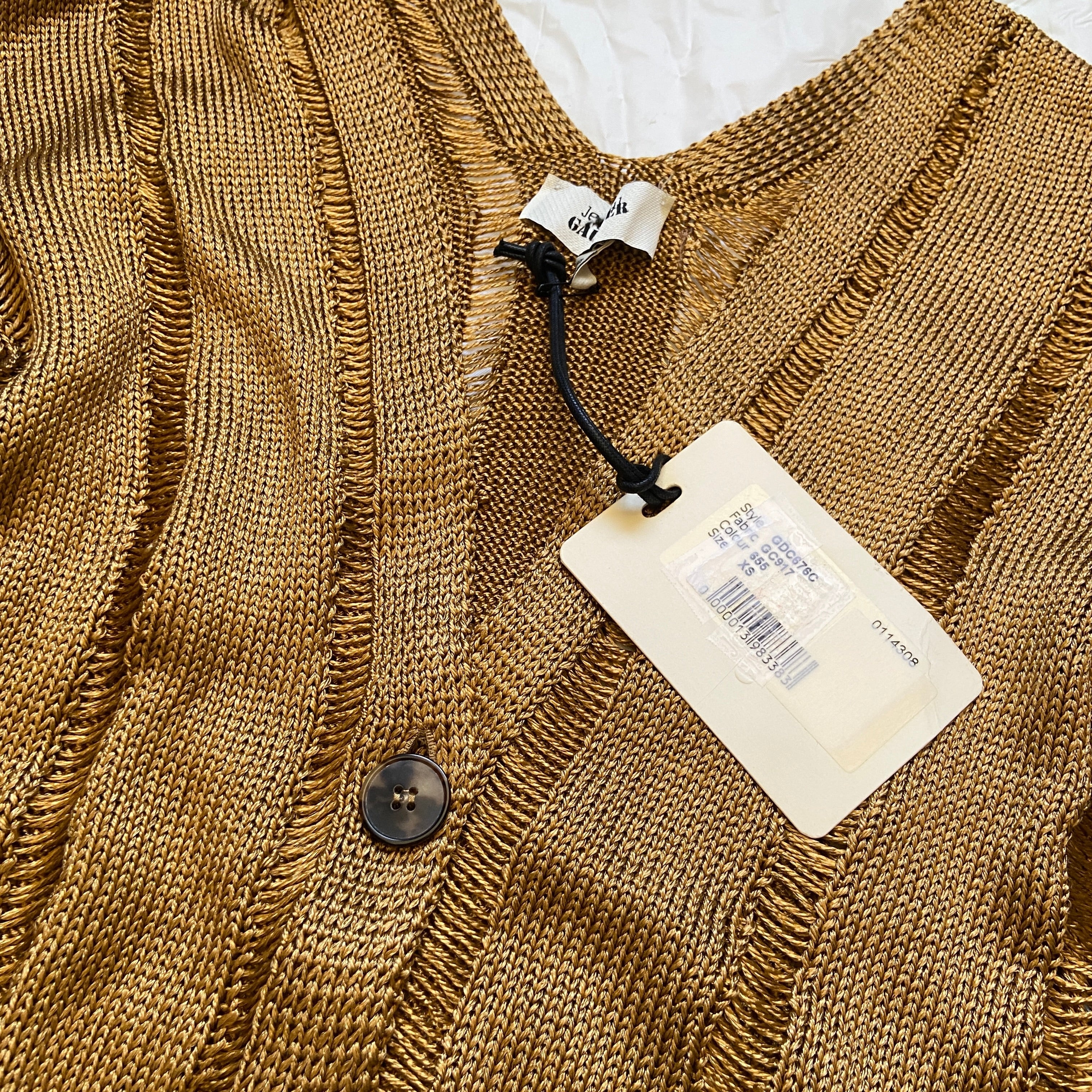 Jean Paul Gaultier gold open knit cardigan XS - 7
