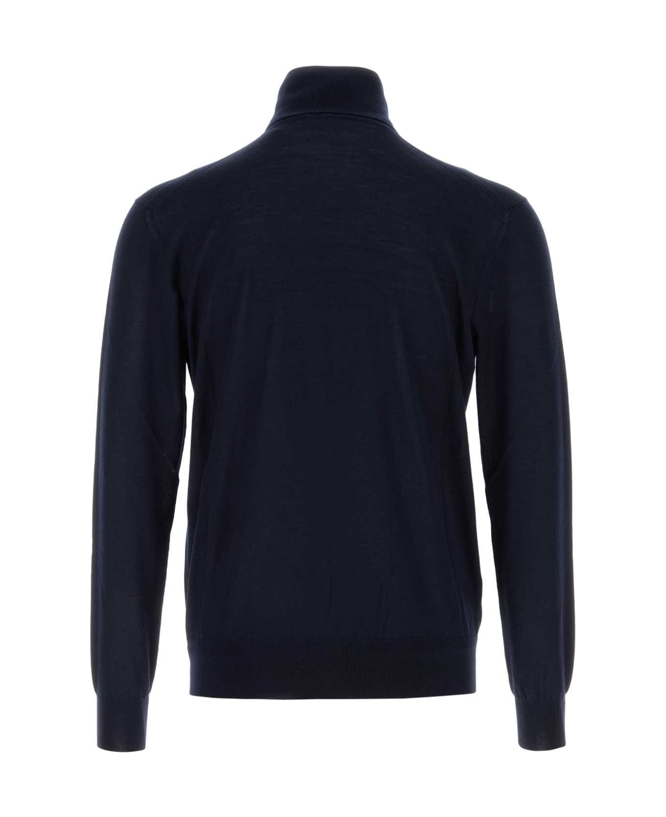 Navy Blue Cashmere Blend Sweater - 2