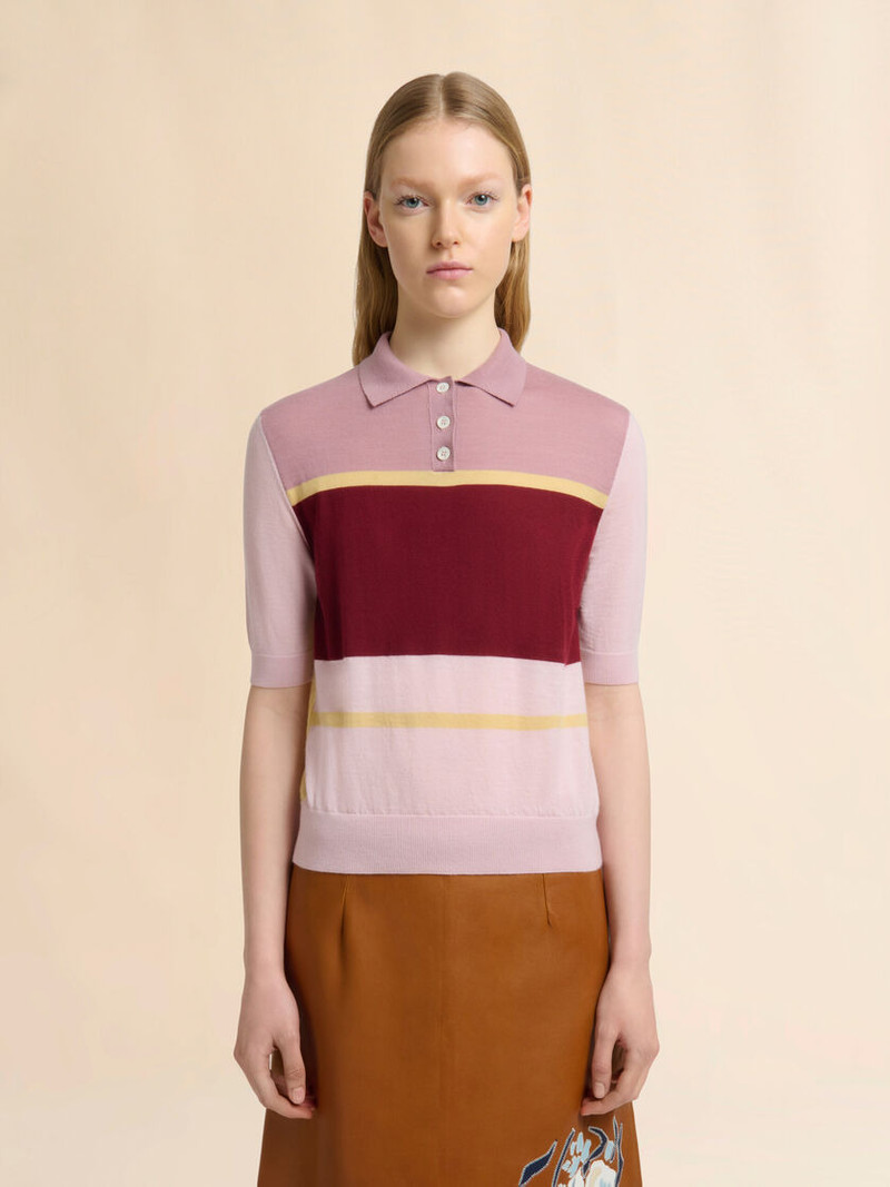 Marni PINK COLOUR-BLOCK WOOL-SILK POLO SHIRT outlook