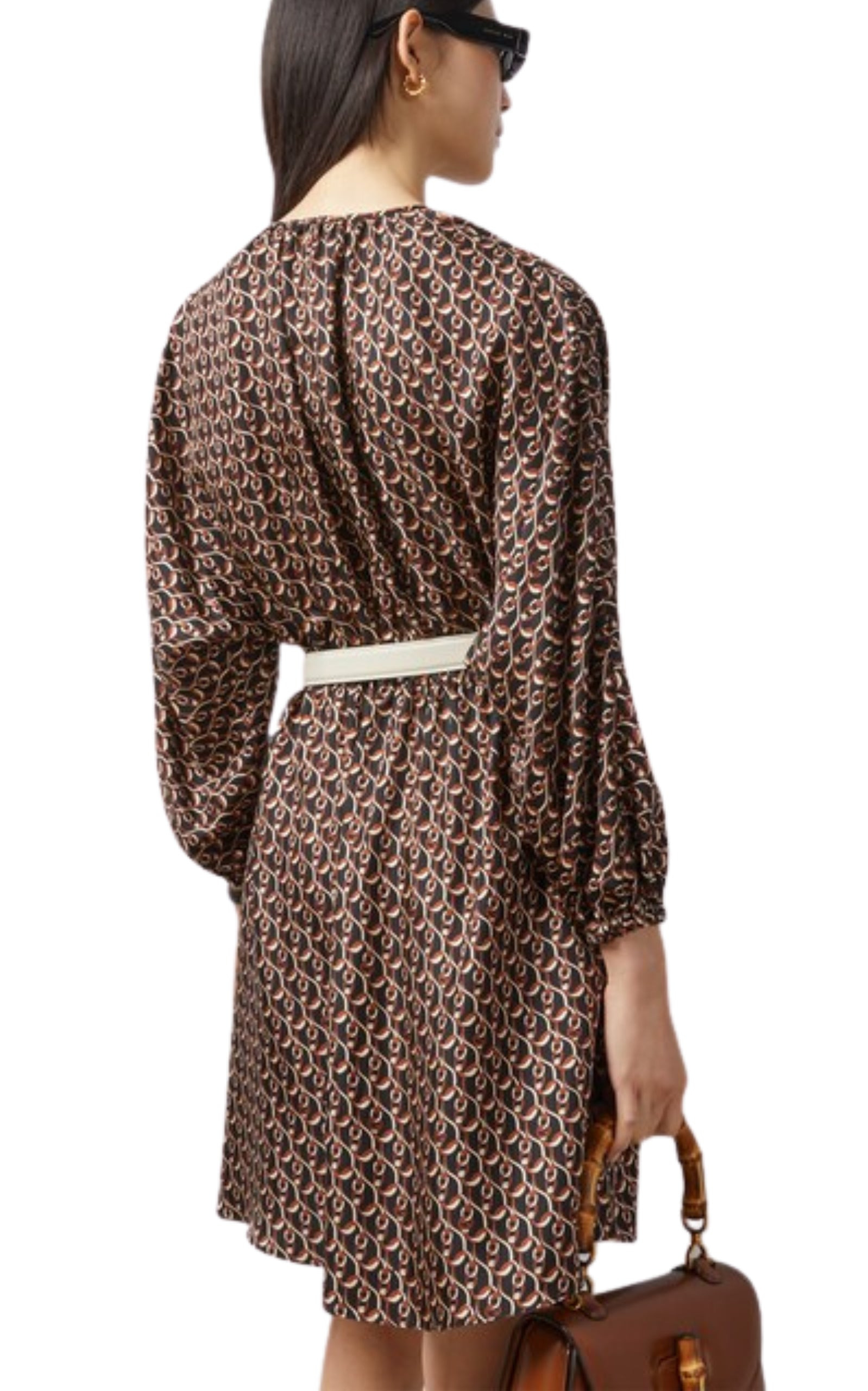 INTERLOCKING G CHAIN PRINT SILK DRESS - 4