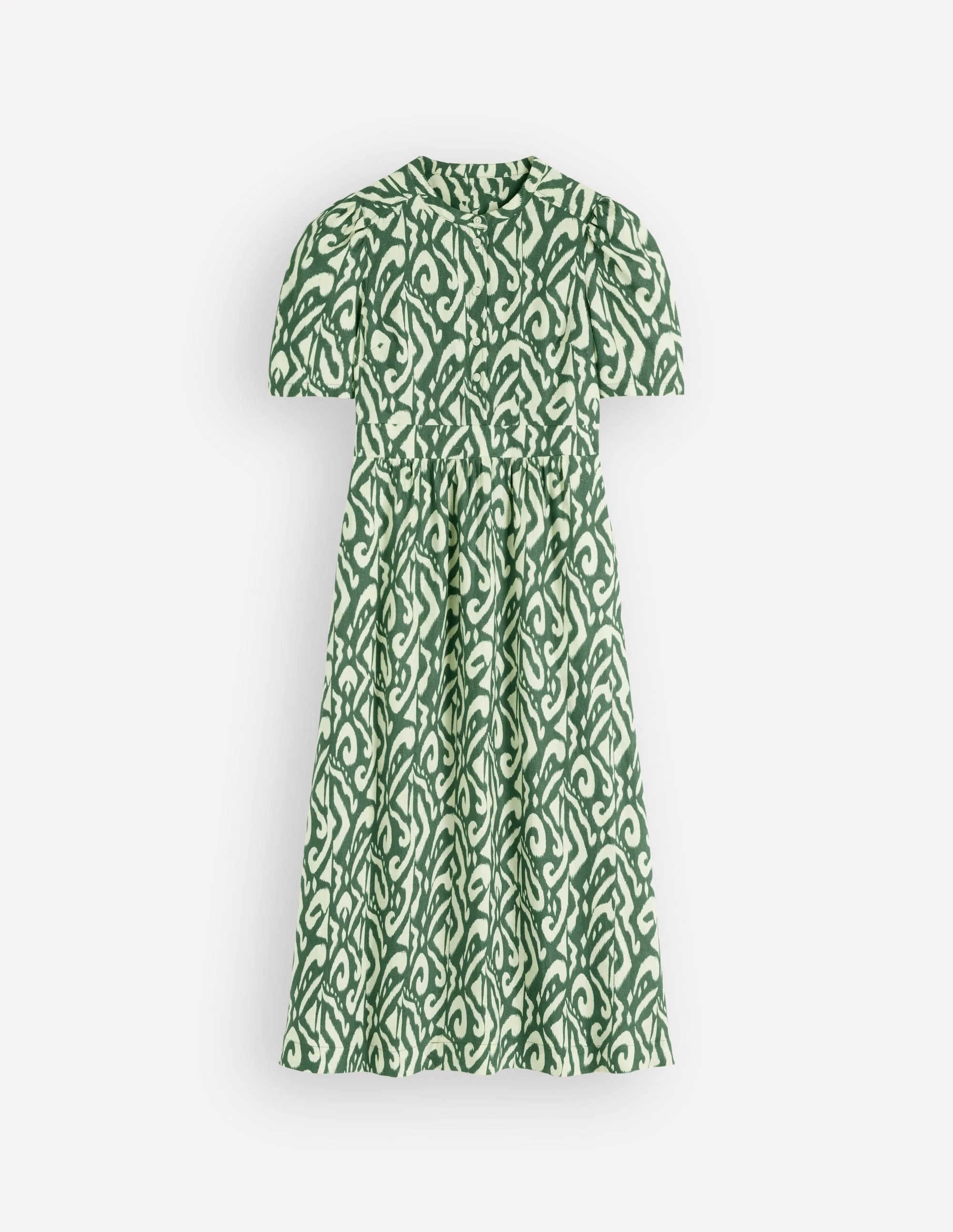 Ivy Linen Midi Dress-Hunter Green Ikat - 1
