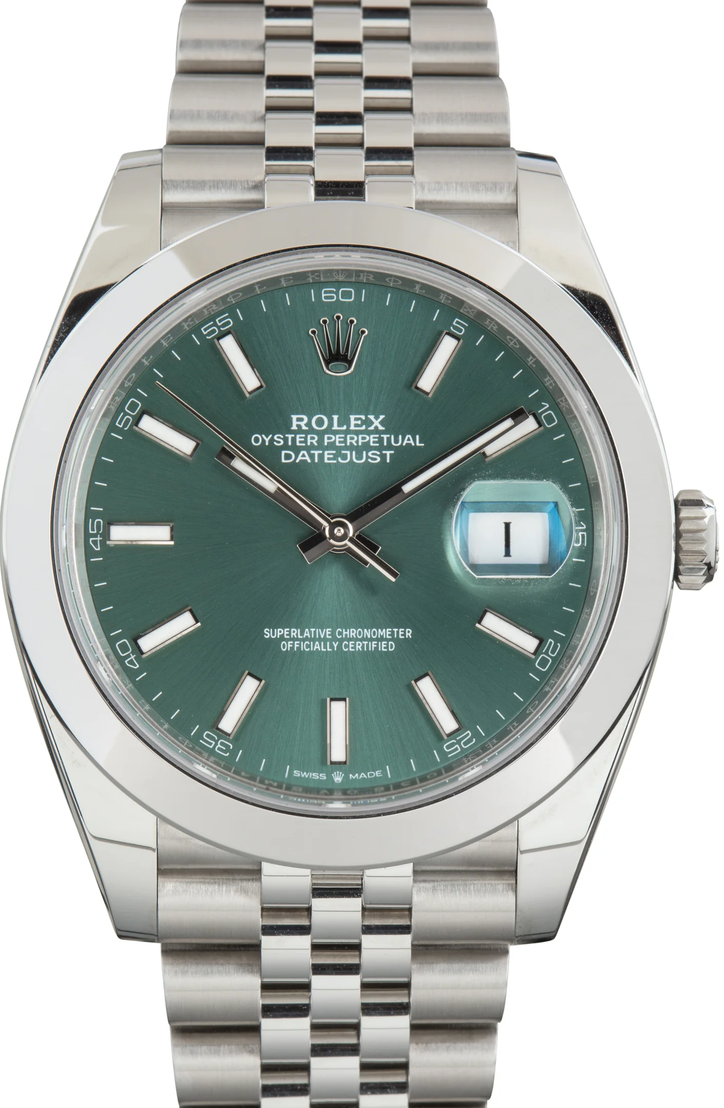 Pre-Owned Rolex Datejust 41 Mint Green Dial Ref 126300 Smooth Bezel - 1