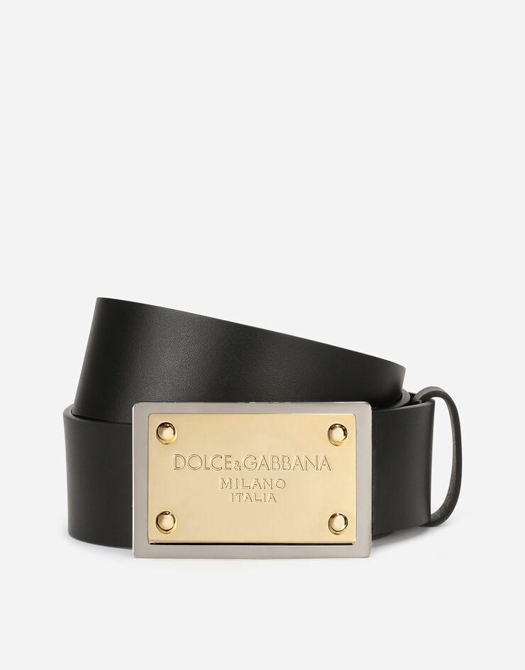 Lux leather belt with branded buckle - 1