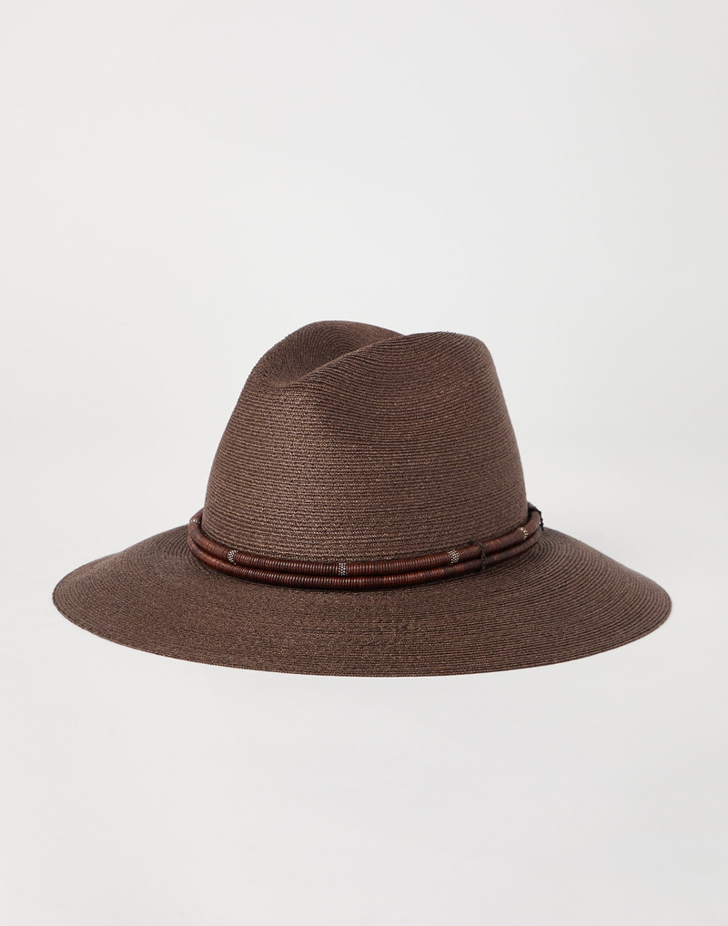 Techno hemp and cotton fedora with leather and monili band - 1