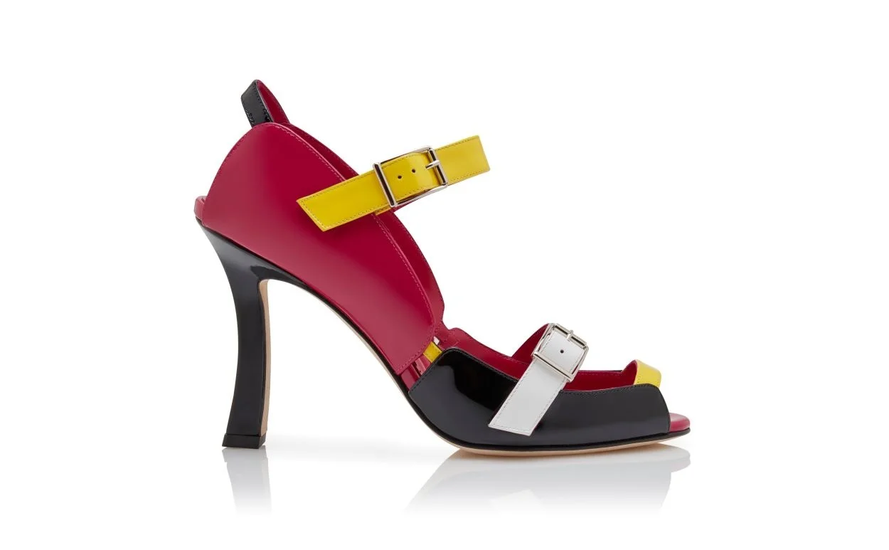 Black and Pink Patent Leather Slingback Sandals - 1