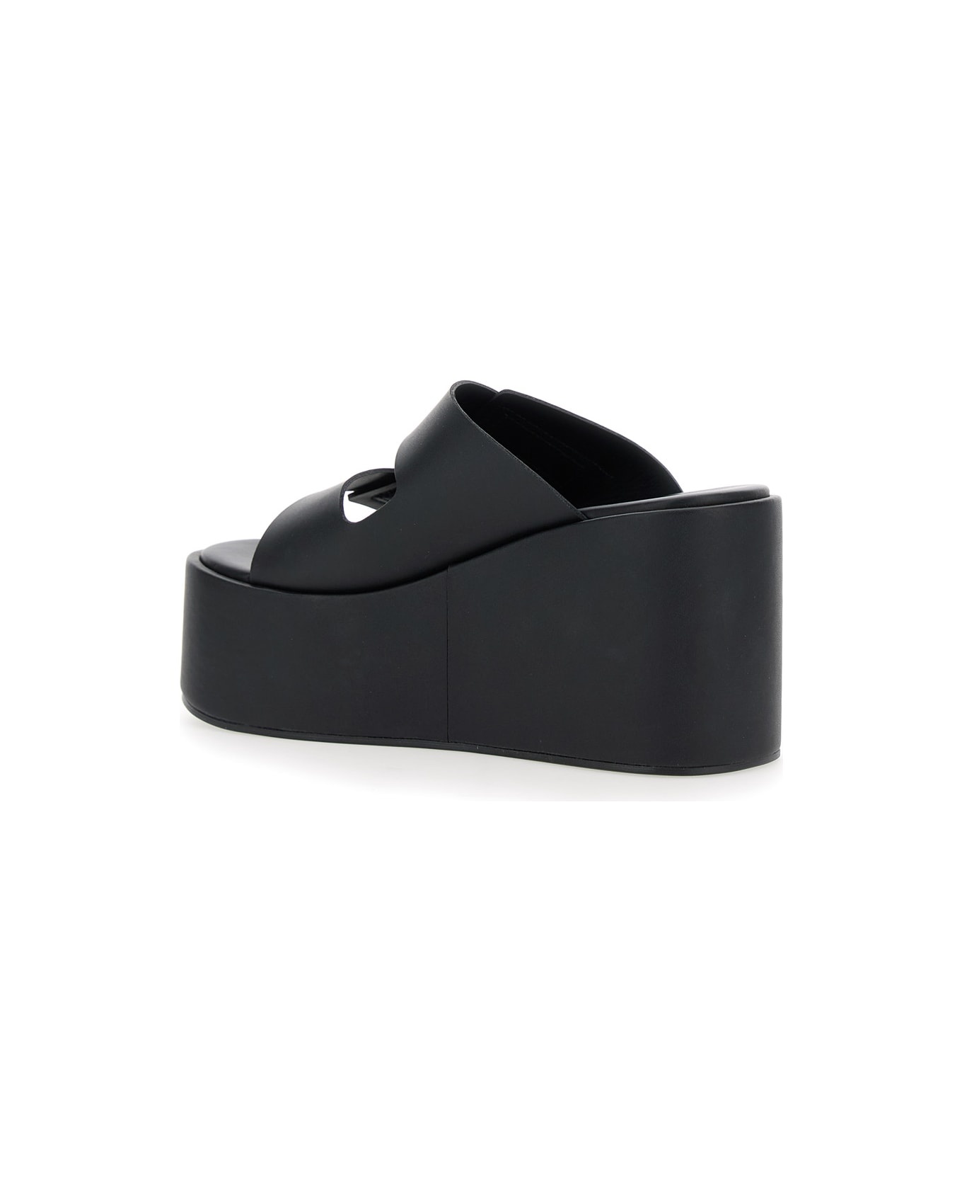 Black Wedges With Logo Patch On The Front And Touch-strap Closure In Leather Woman - 3