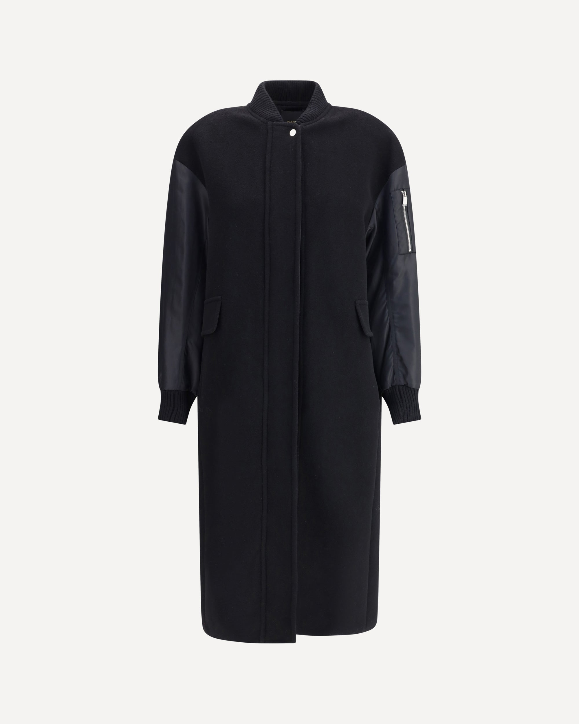 Long Coat in wool-blend cloth and technical satin - 1