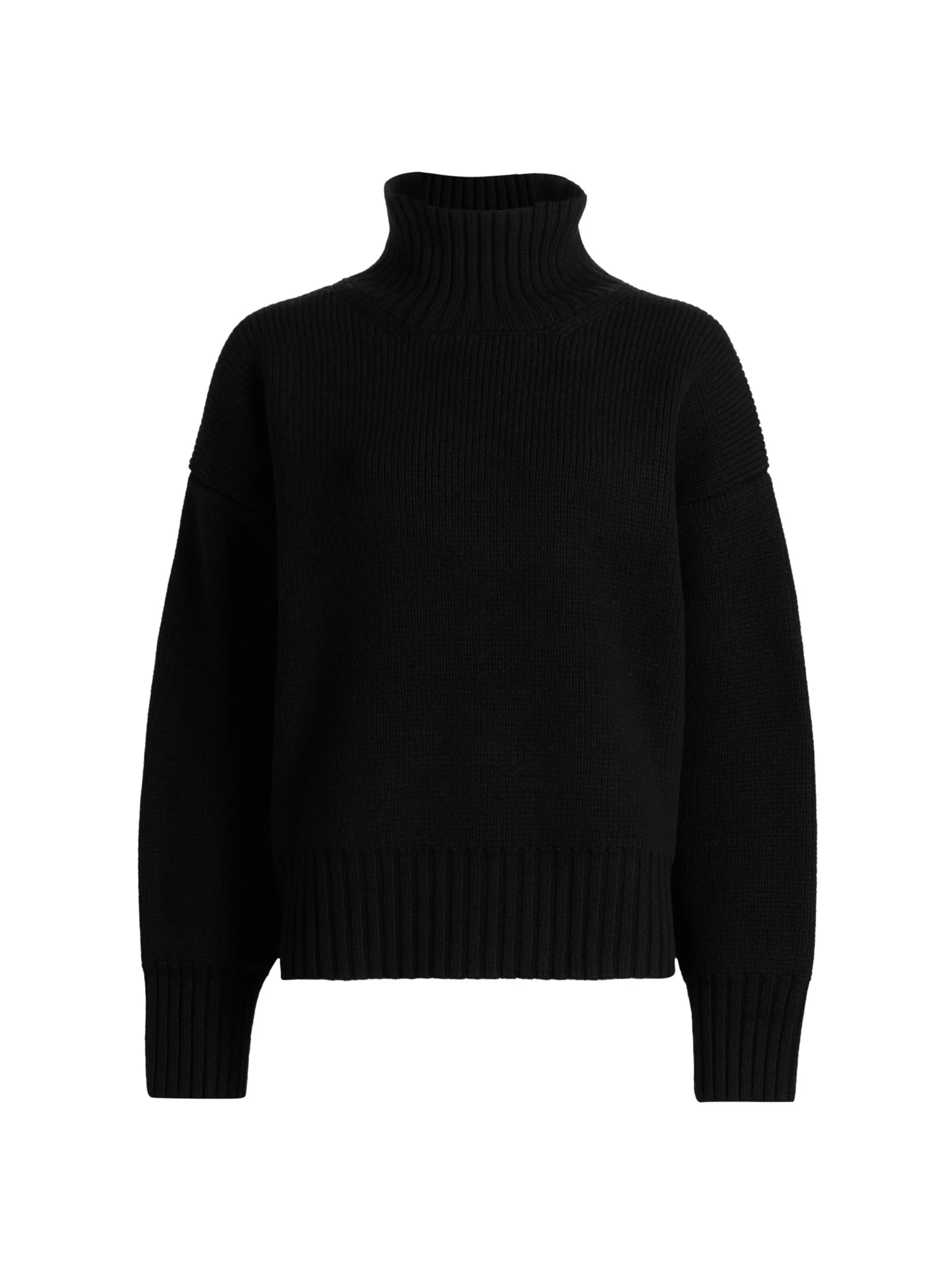 Women's Sculptural Compact Wool Turtleneck - Black - 1