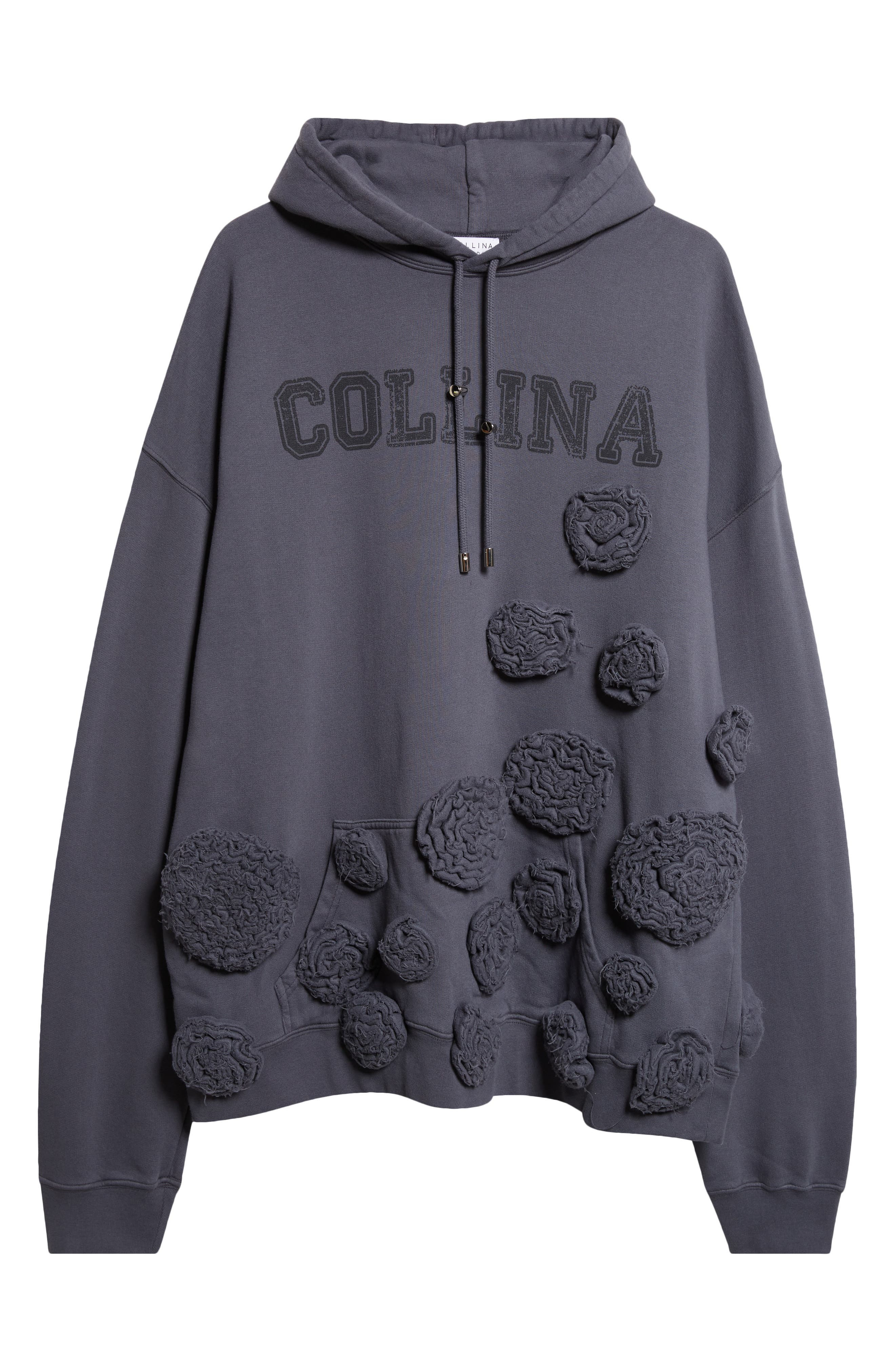 Collina Strada Soft Floral Appliqué Oversize Logo Graphic Hoodie in Charcoal at Nordstrom - 1