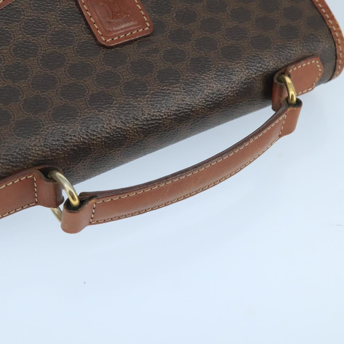 CELINE Macadam Canvas Hand Bag Pvc Leather Brown Gold - 7
