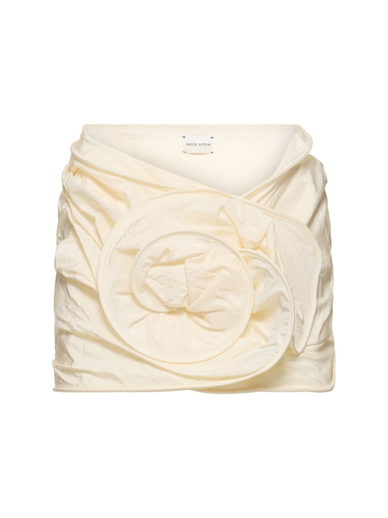 Draped silk mini skirt w/ rose - 1