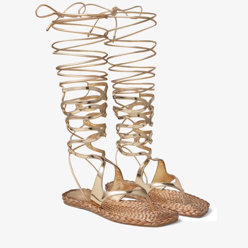 Agave Flat Gold Liquid Metal Leather Flat Gladiator Sandals 3