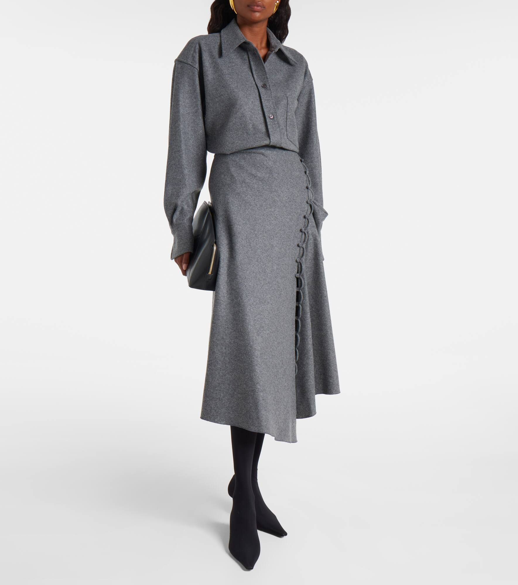 Asymmetric wool and cashmere midi skirt - 2