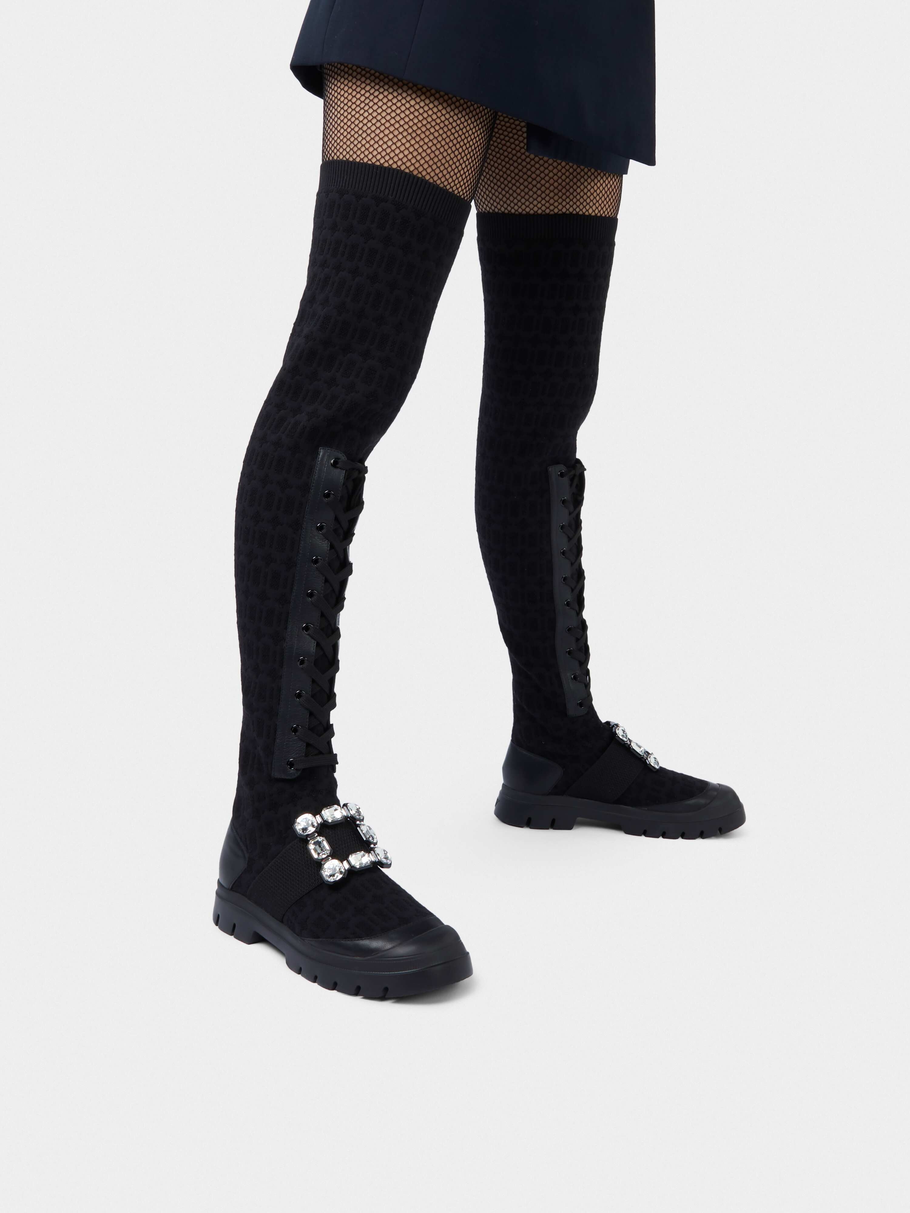 Walky Viv' Strass Buckle Socks Boots in Fabric and Leather - 2