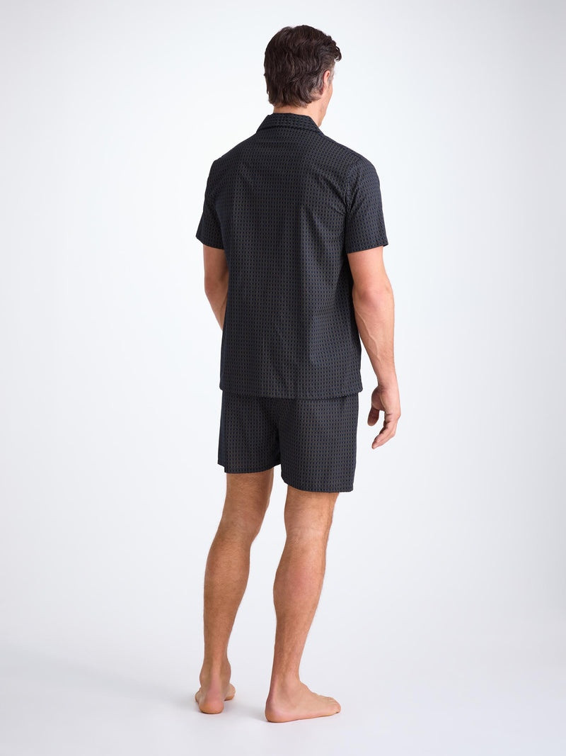 Men's Short Pajamas Cotton Batiste Navy Jungle Leaf Print 4