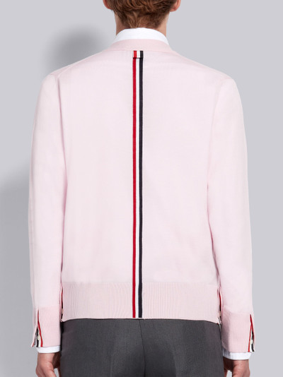 Thom Browne Pink Sustainable Fine Merino Wool Center Back Stripe Classic V-neck Cardigan outlook