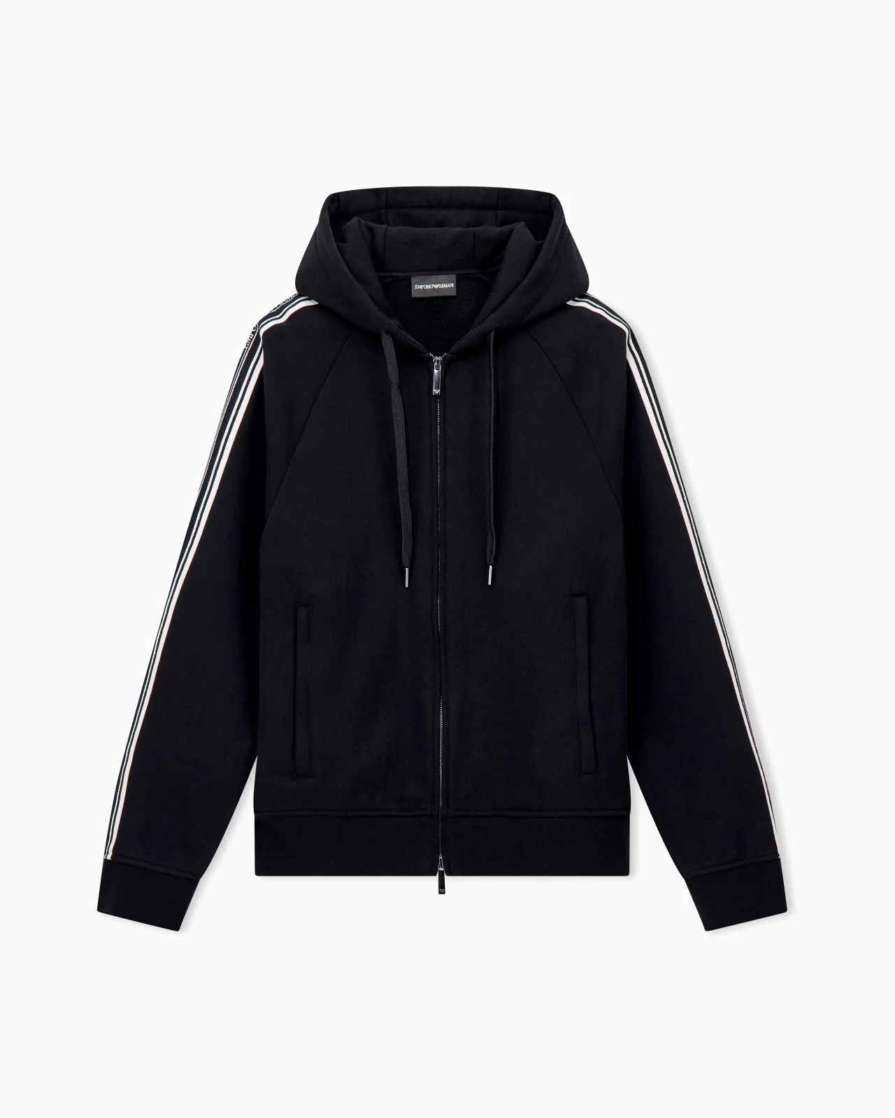 HOODED ZIP SWEATSHIRT WITH FRENCH TERRY JERSEY STRIPES - 1